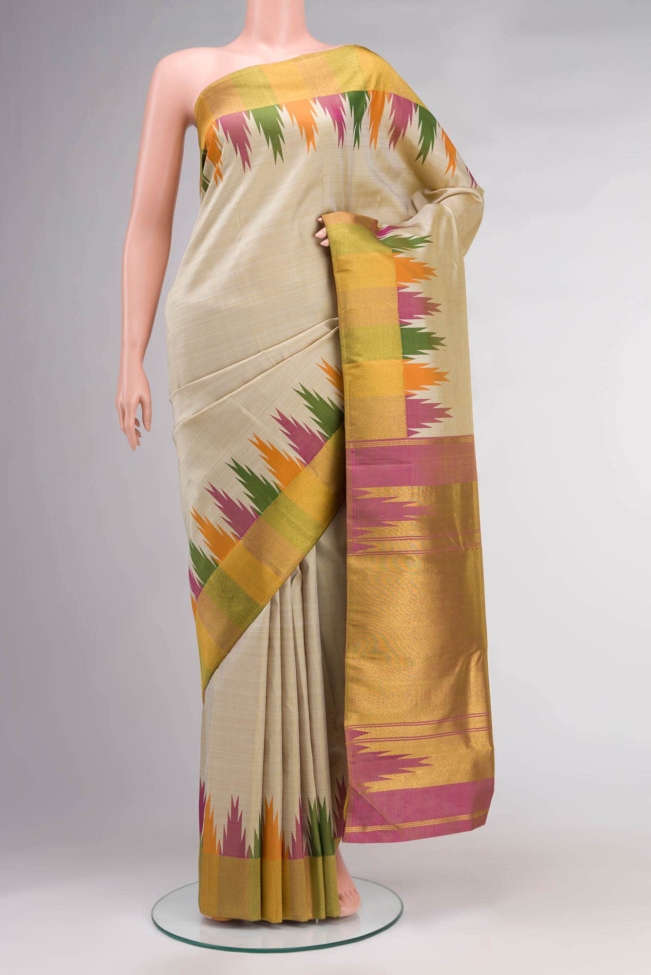 Beige Kanchipuram Silk Saree