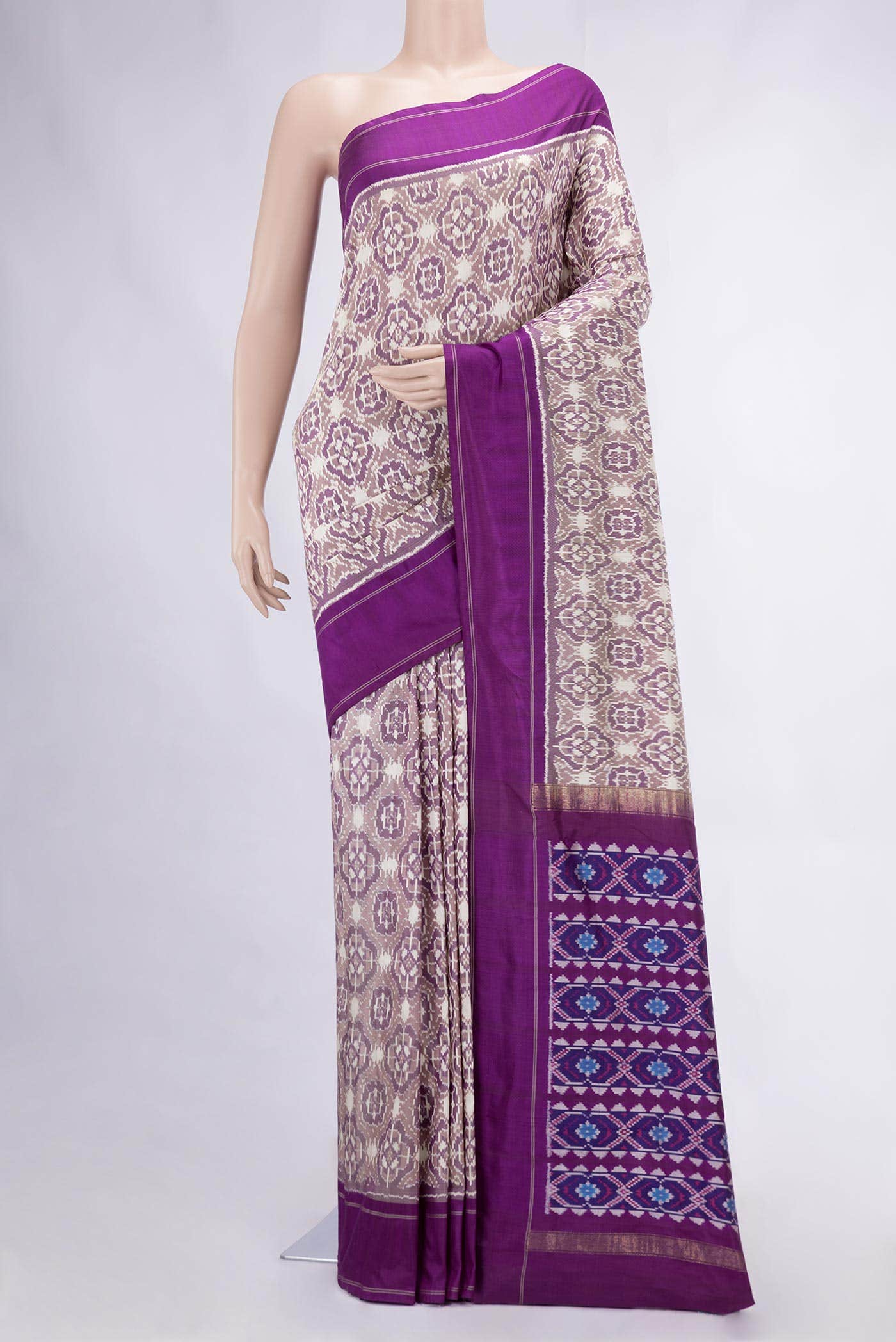 Beige Double Ikat Saree