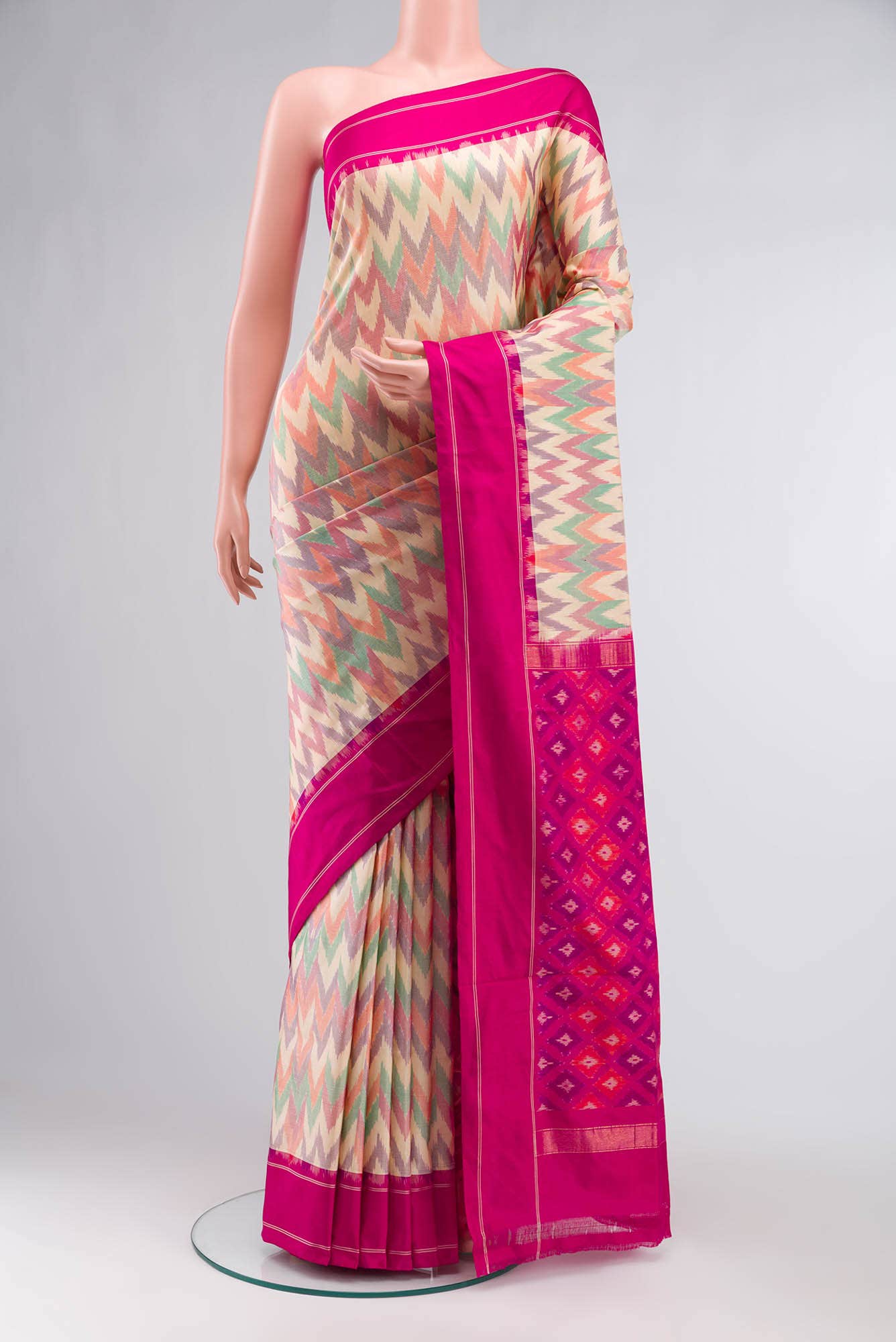 Beige Pochampally Silk Saree