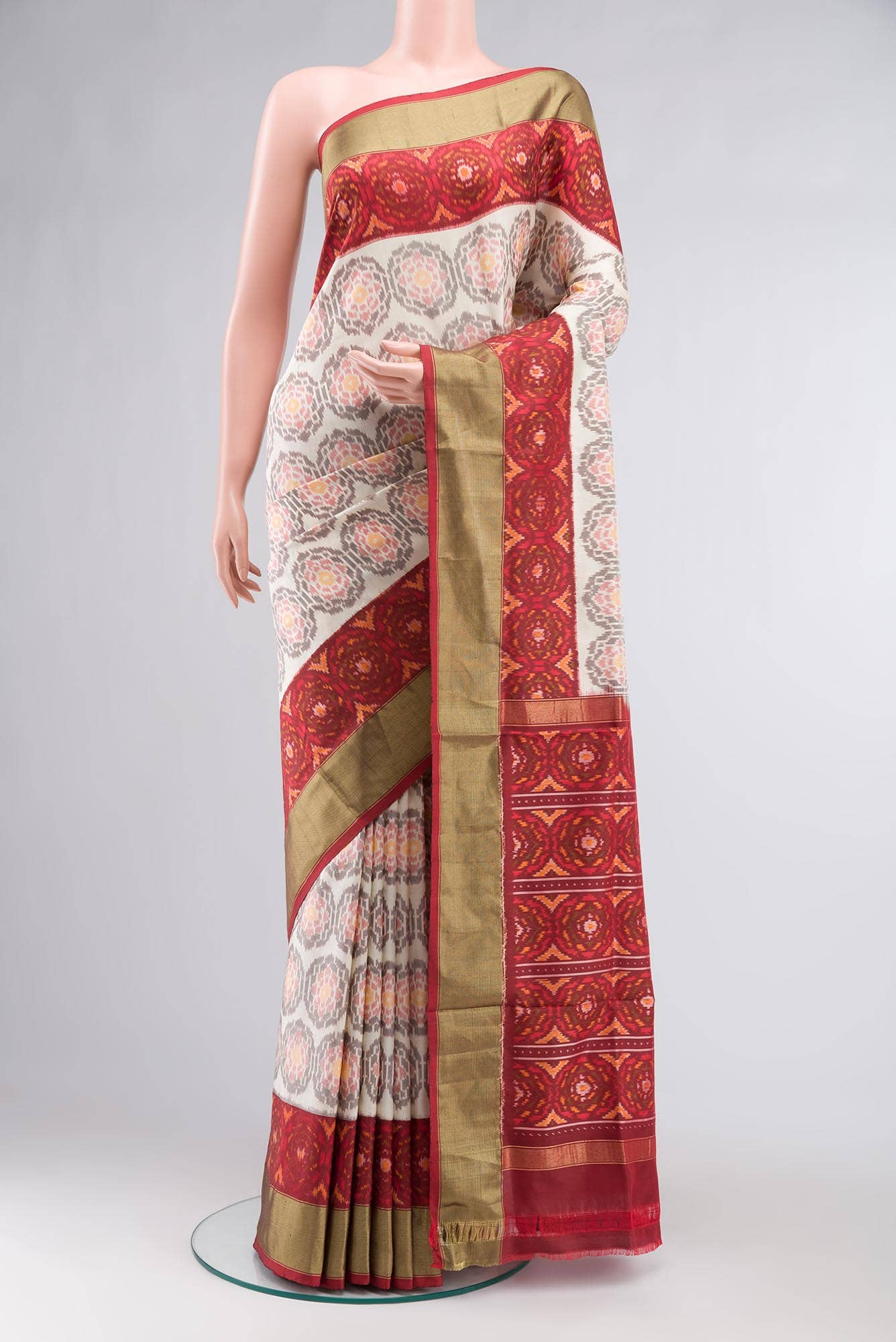 Off White Pochampally Silk Saree