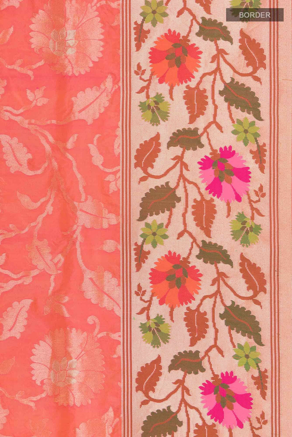 Pure Silk Pure Zari Pink With Orange Dual Tone Banarasi Saree