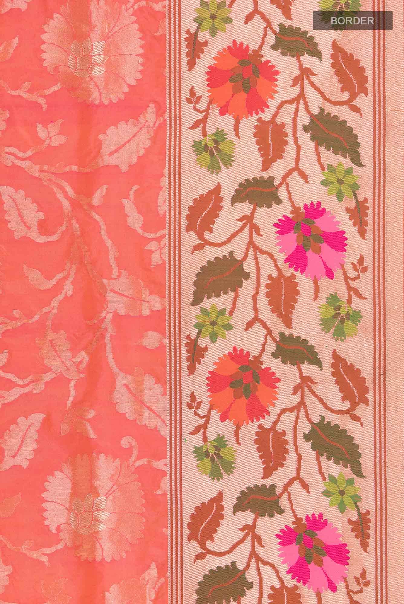 Pure Silk Pure Zari Pink With Orange Dual Tone Banarasi Saree