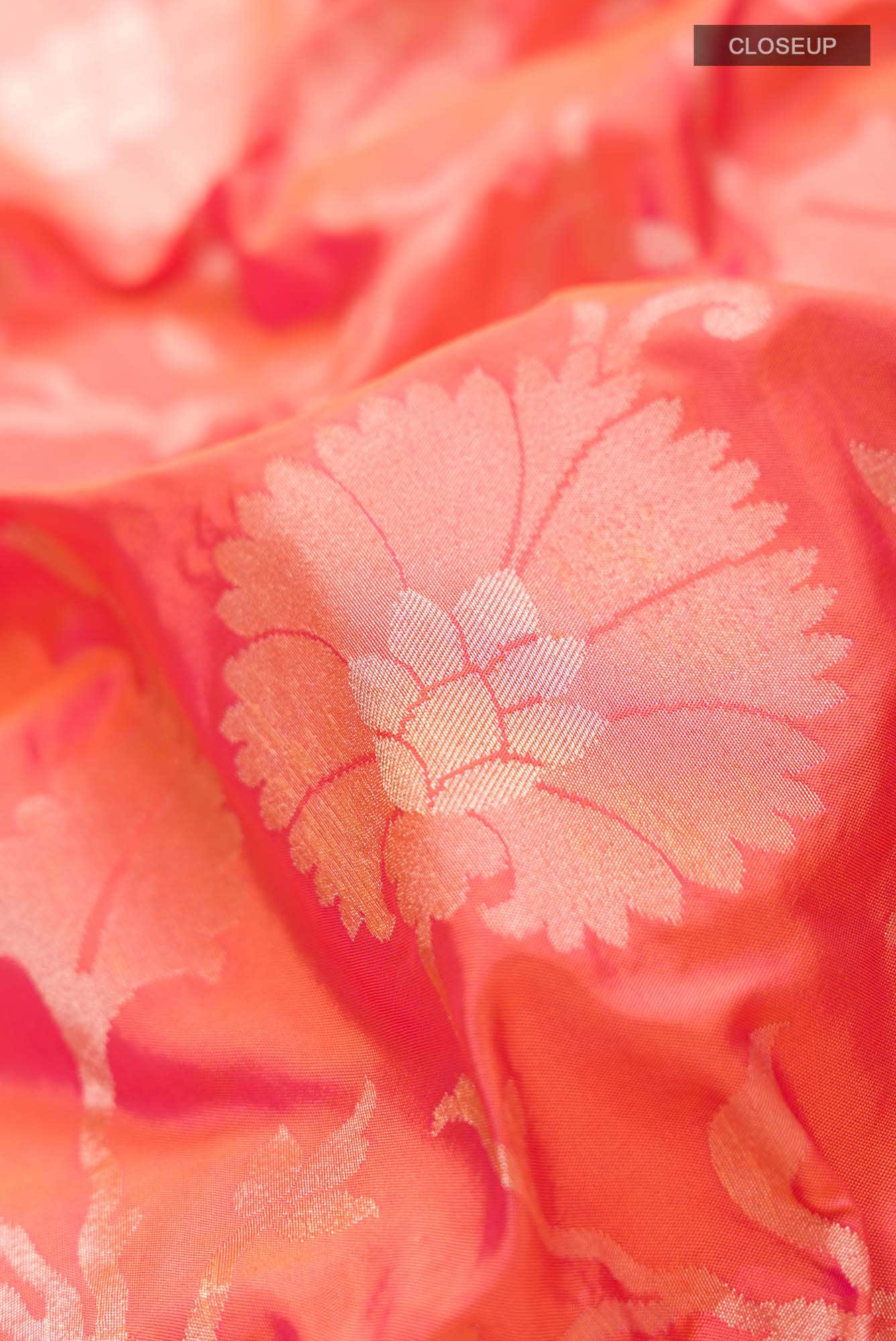 Pure Silk Pure Zari Pink With Orange Dual Tone Banarasi Saree