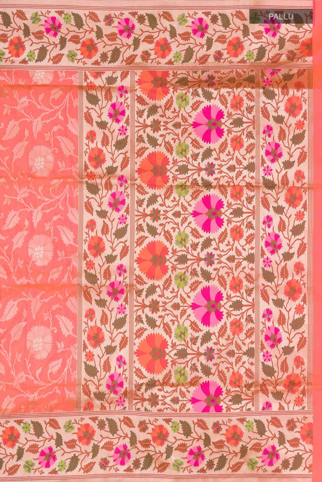 Pure Silk Pure Zari Pink With Orange Dual Tone Banarasi Saree