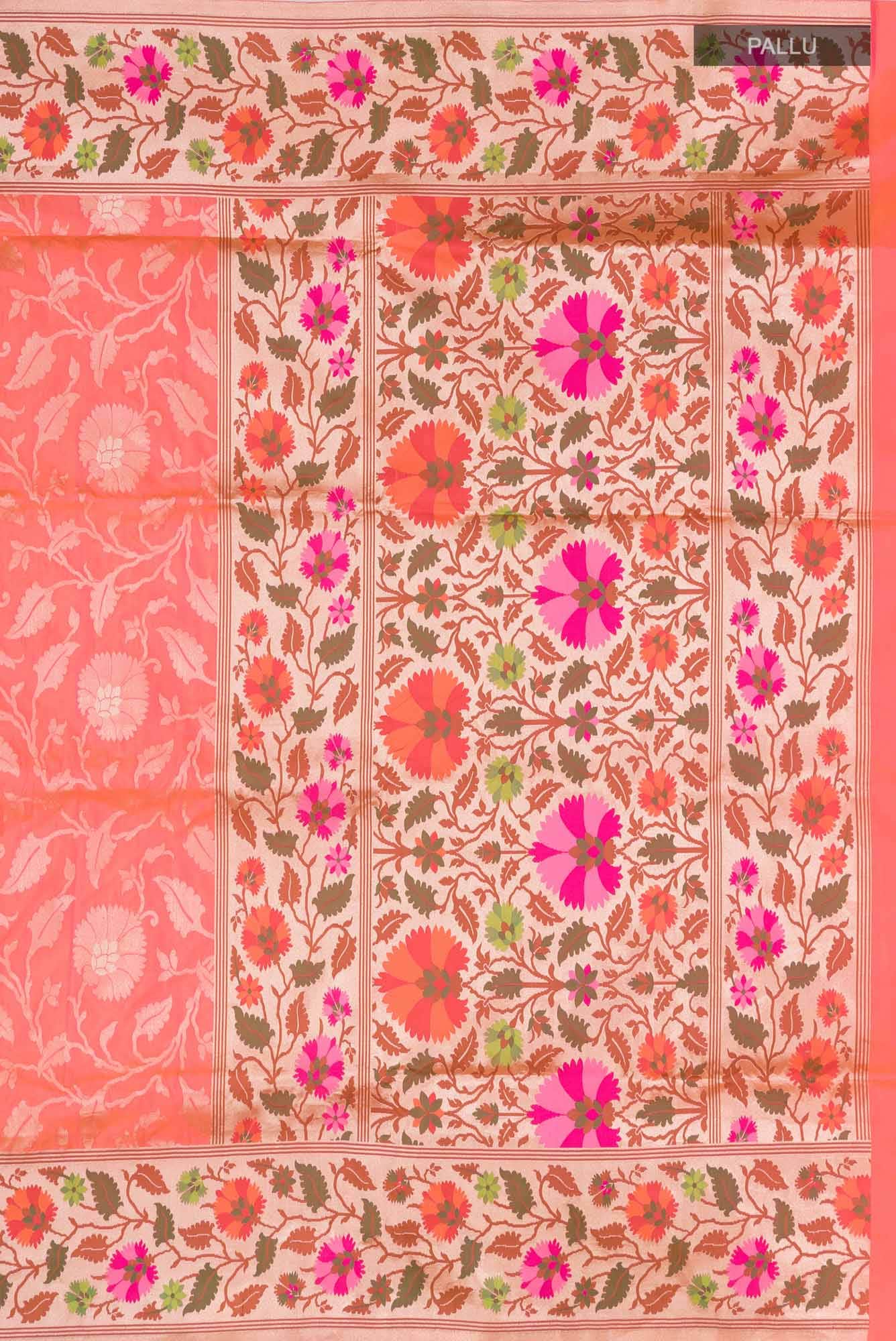 Pure Silk Pure Zari Pink With Orange Dual Tone Banarasi Saree