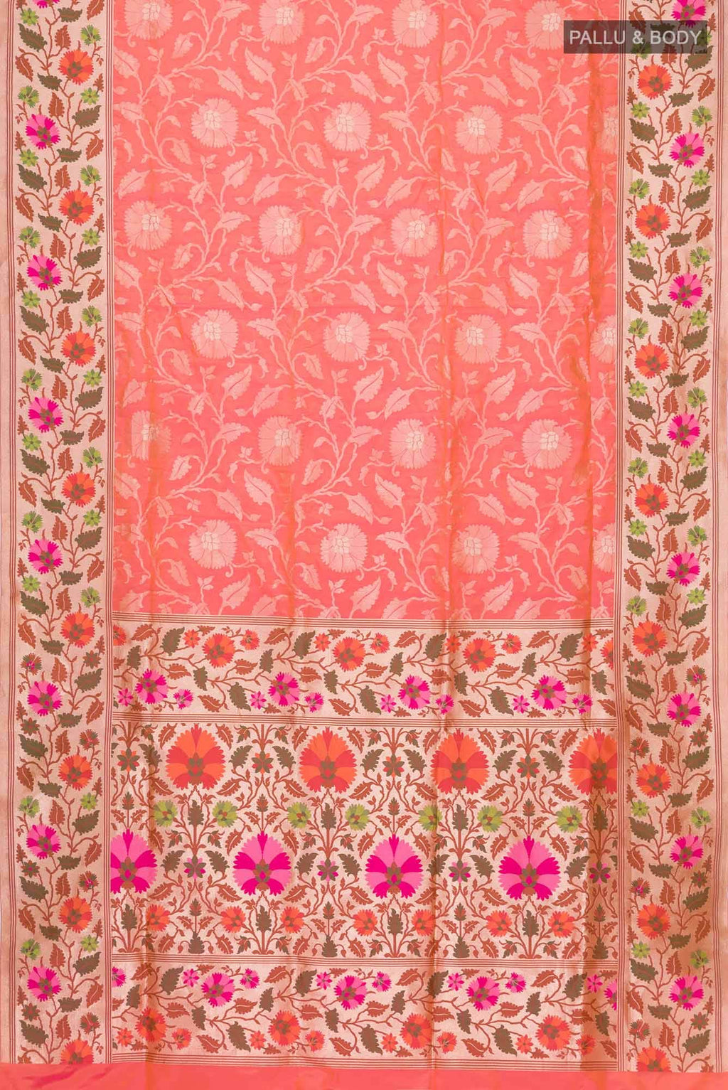 Pure Silk Pure Zari Pink With Orange Dual Tone Banarasi Saree