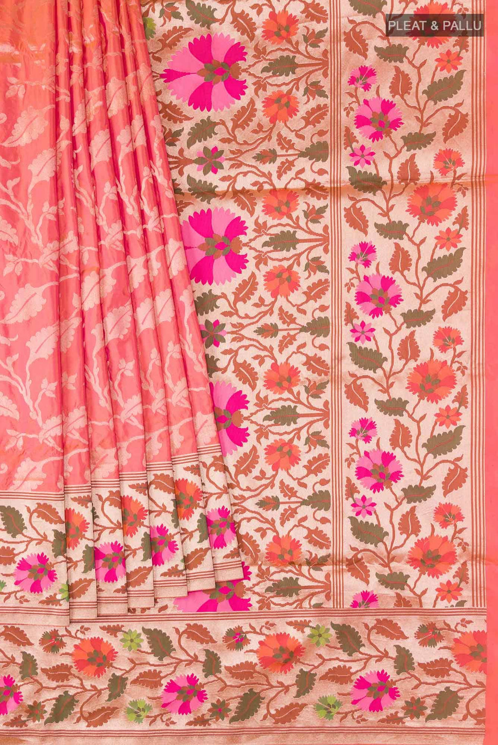 Pure Silk Pure Zari Pink With Orange Dual Tone Banarasi Saree