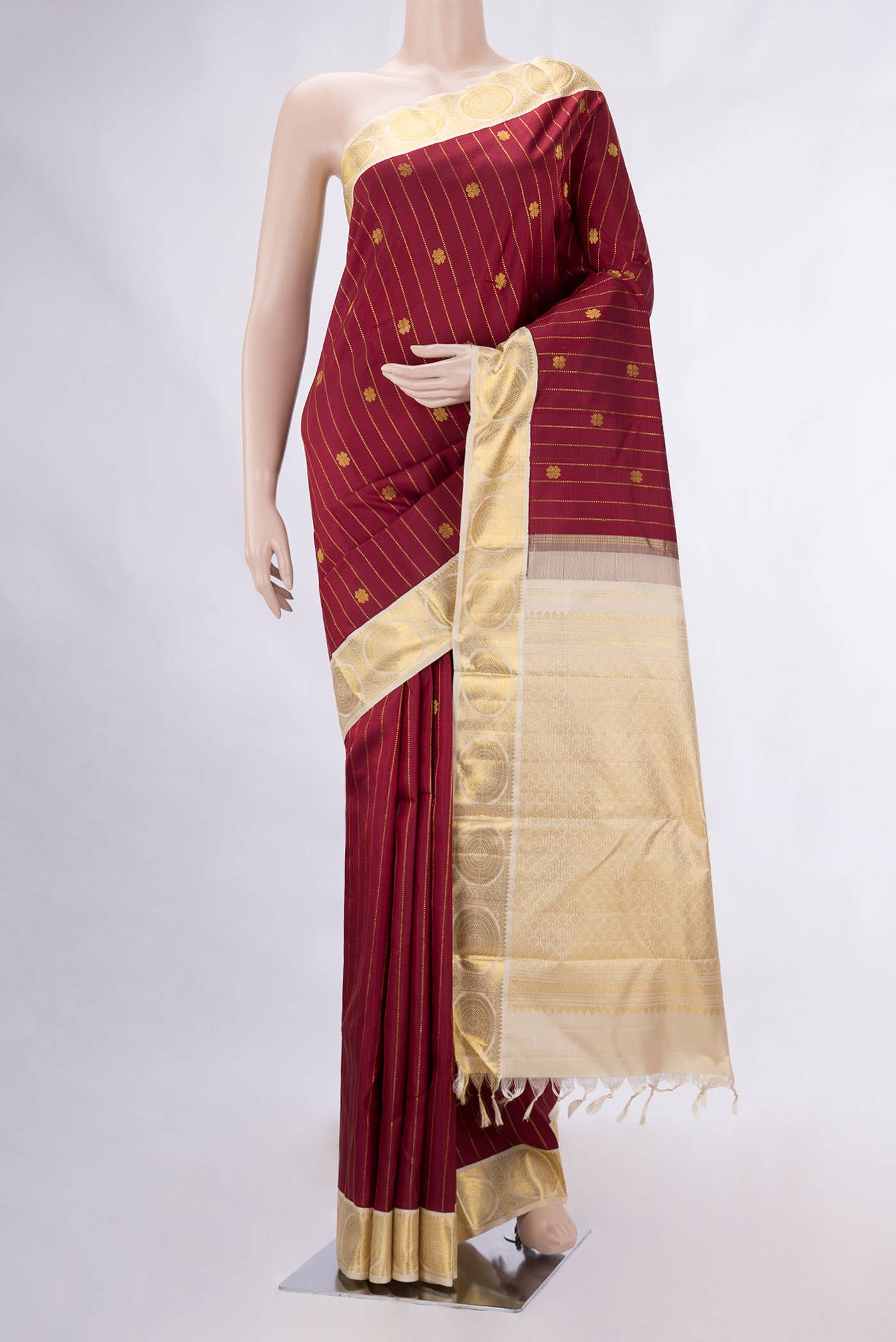 Pure Silk Pure Zari Maroon Dual Tone Kanchipuram Saree
