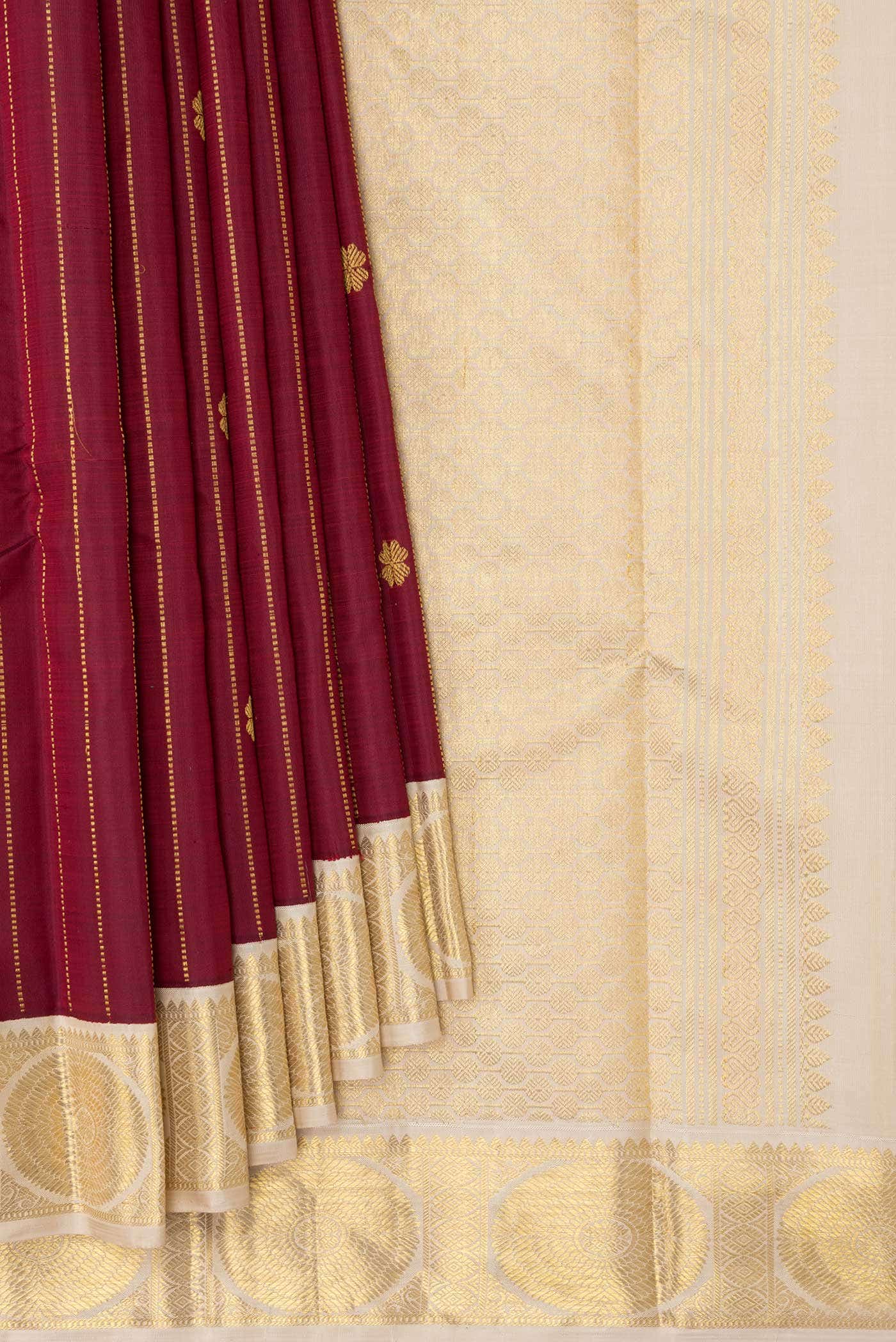 Pure Silk Pure Zari Maroon Dual Tone Kanchipuram Saree