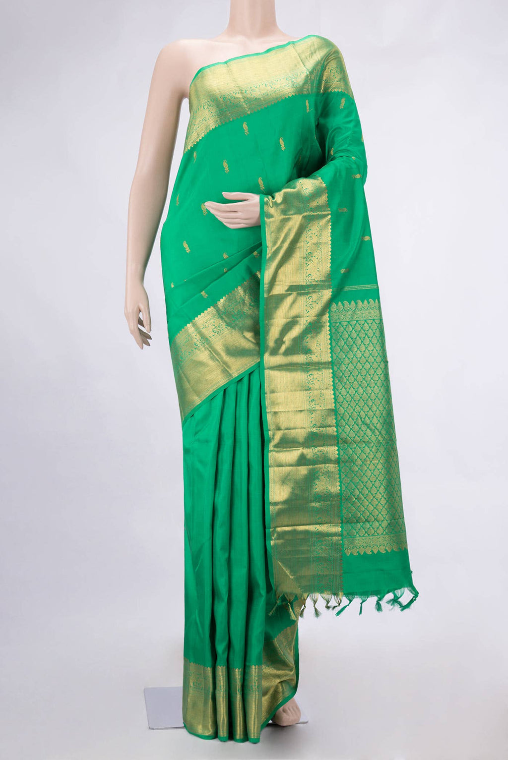 Pure Silk Pure Zari Green Dual Tone Kanchipuram Saree