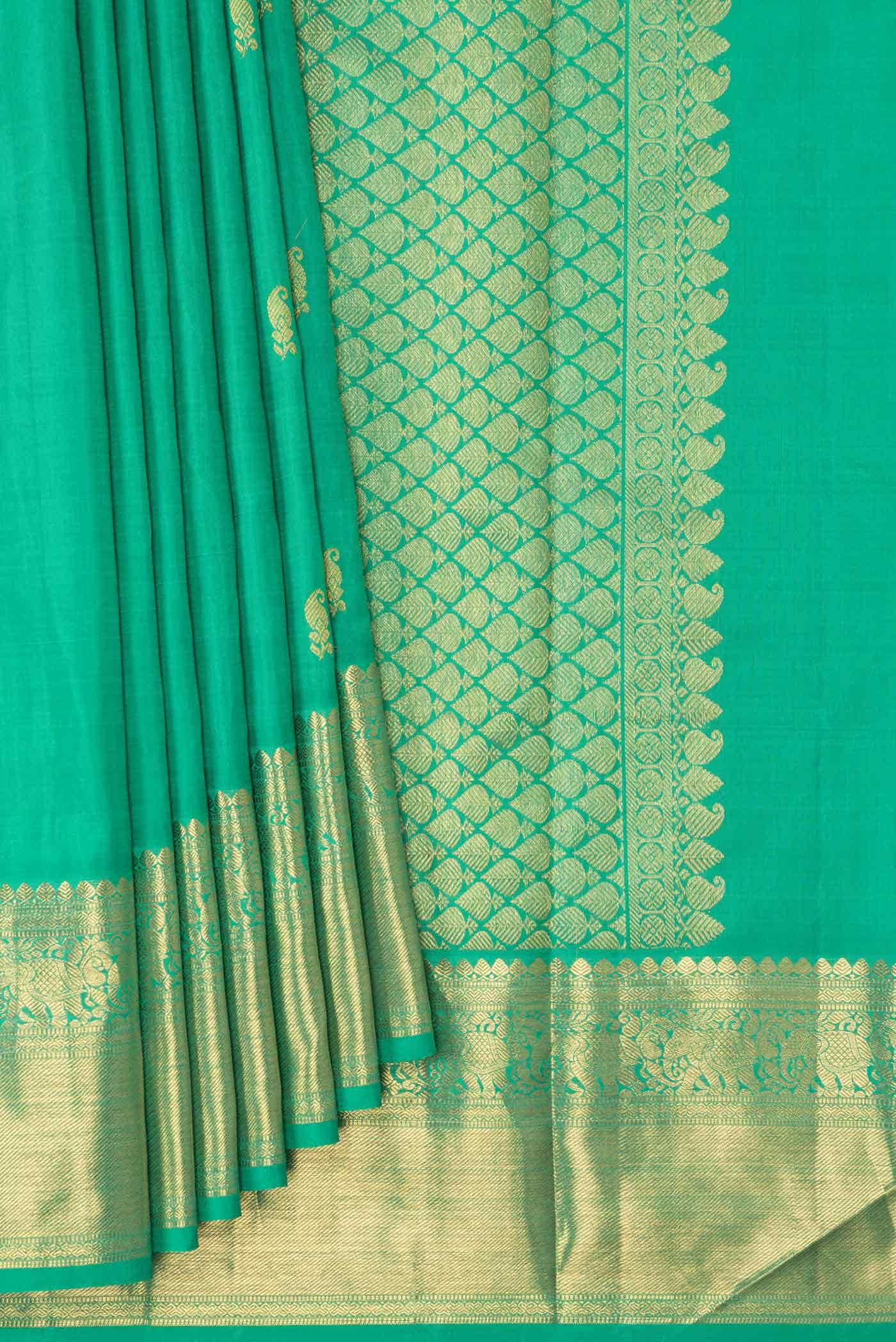 Pure Silk Pure Zari Green Dual Tone Kanchipuram Saree