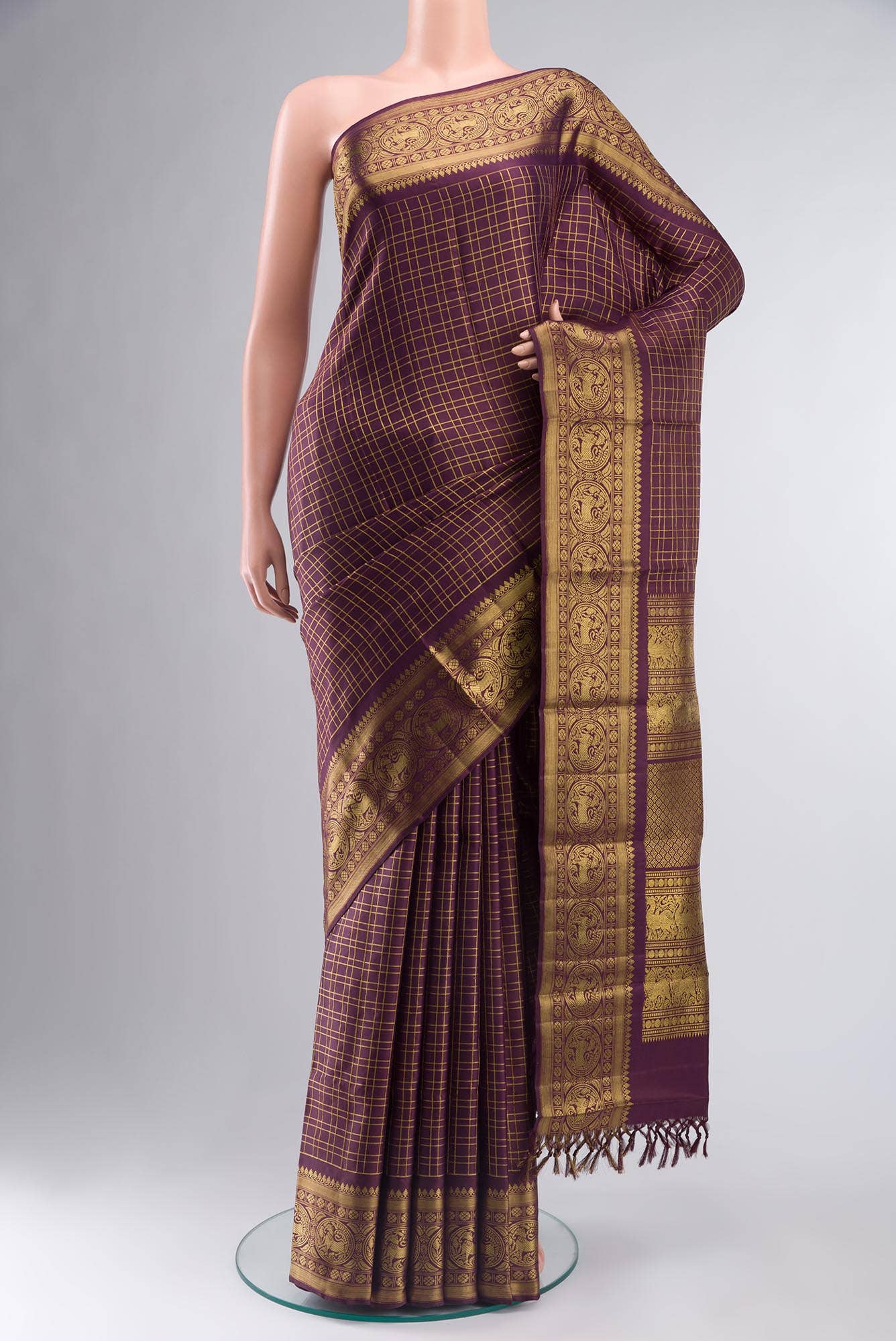 Pure Silk Pure Zari Burgundy Kanchipuram Saree