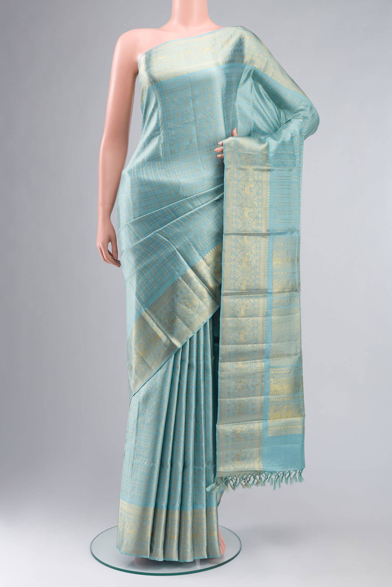 Pure Silk Pure Zari Blue Kanchipuram Saree