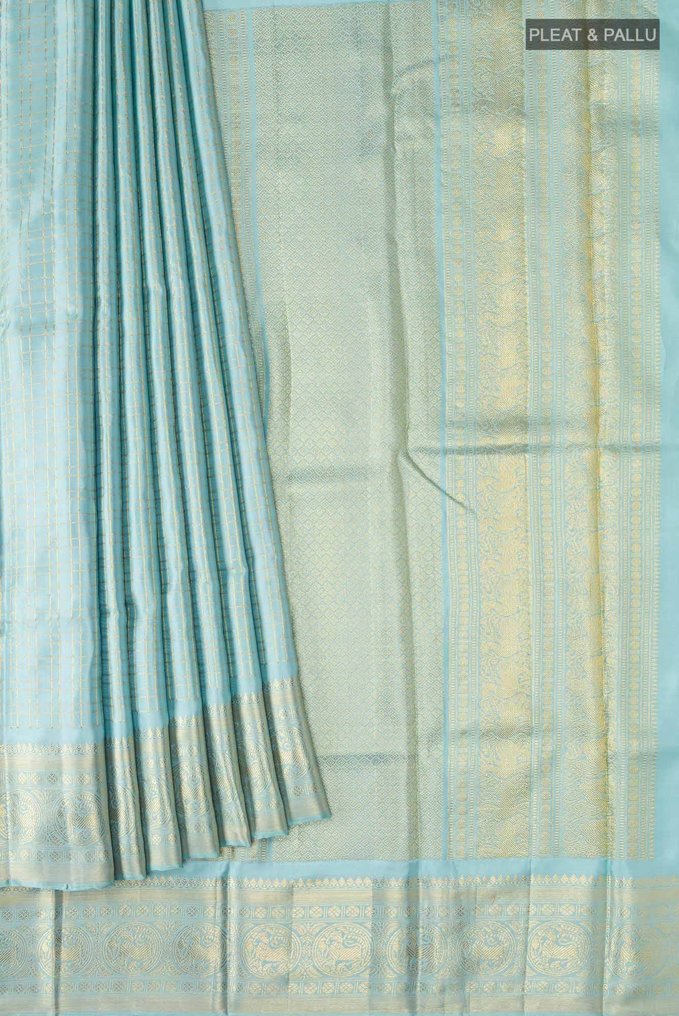 Pure Silk Pure Zari Blue Kanchipuram Saree