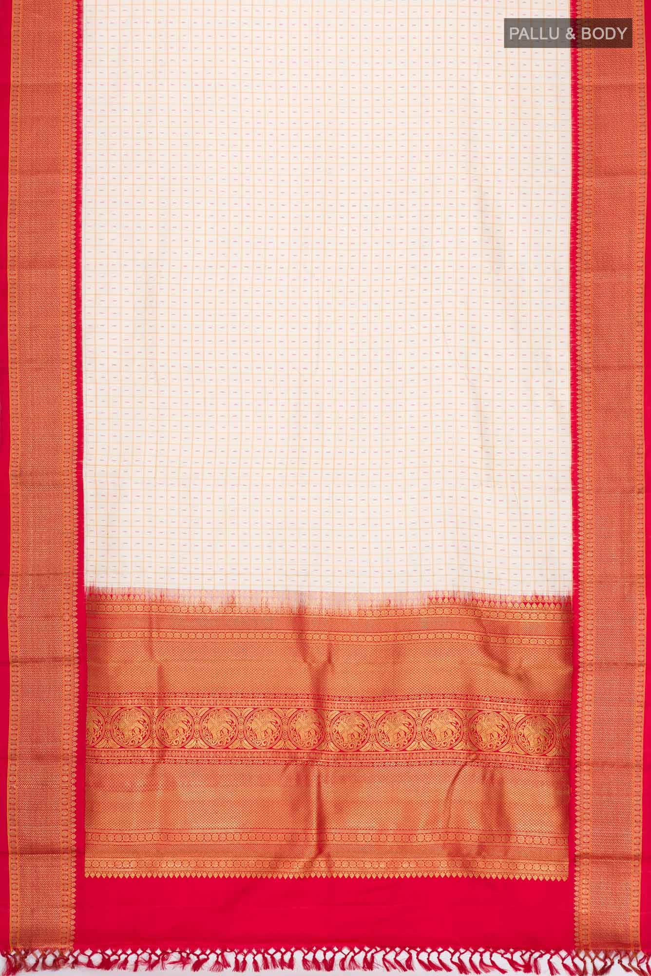 Pure Silk Pure Zari Cream Kanchipuram Saree