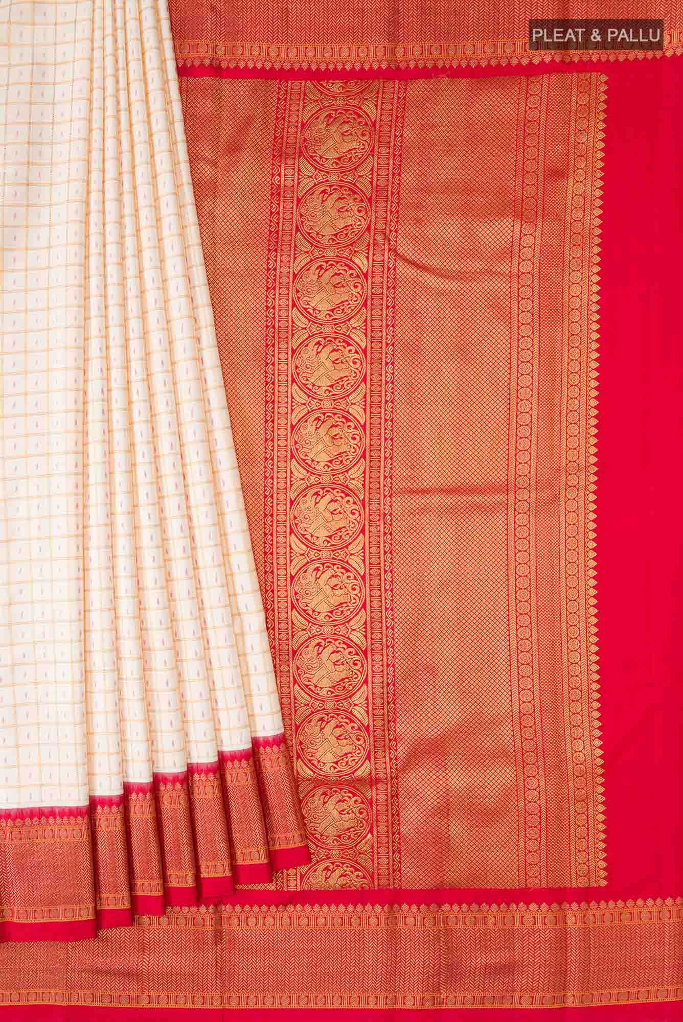 Pure Silk Pure Zari Cream Kanchipuram Saree