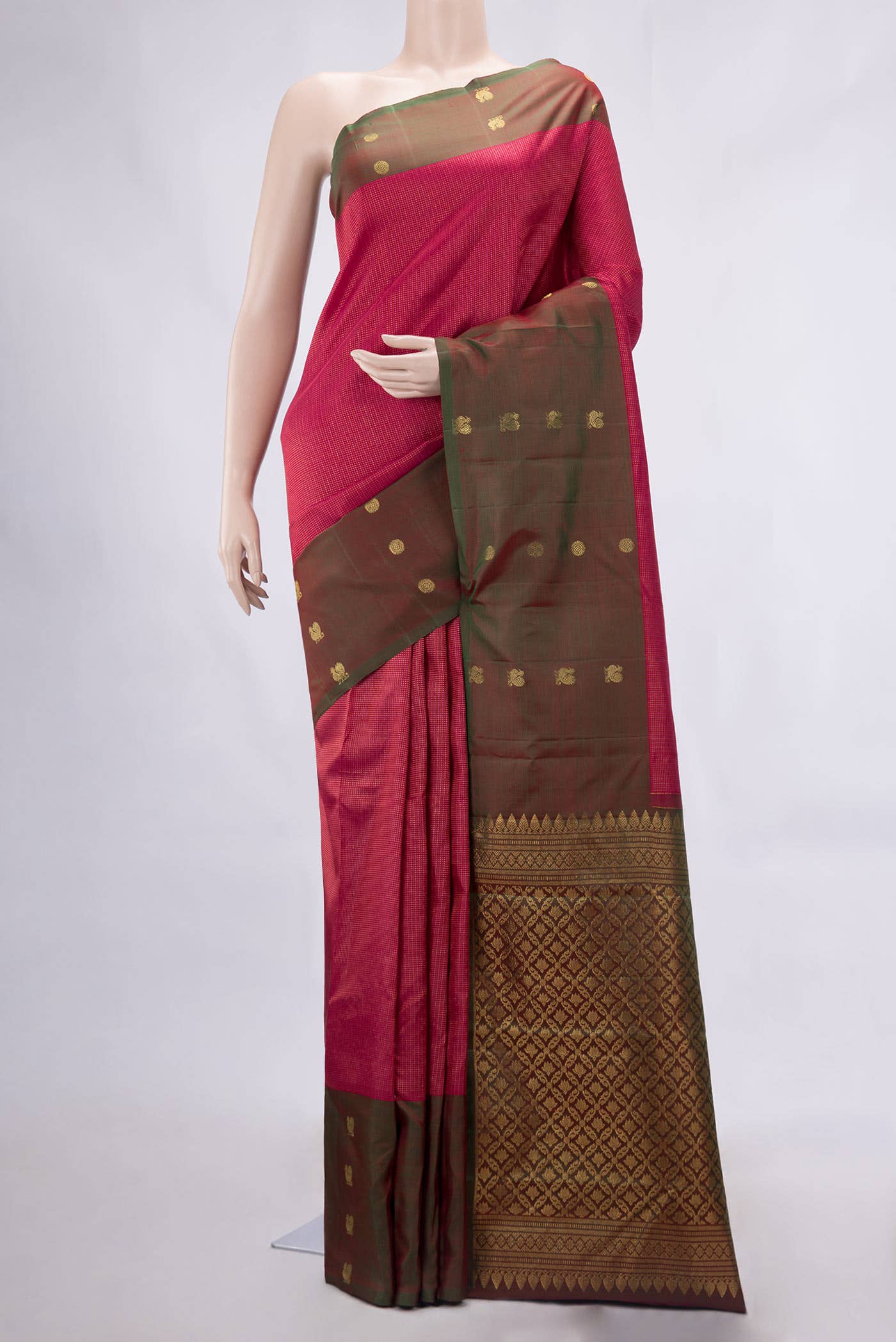 Dark Pink Dual Tone Kanchipuram Silk Saree