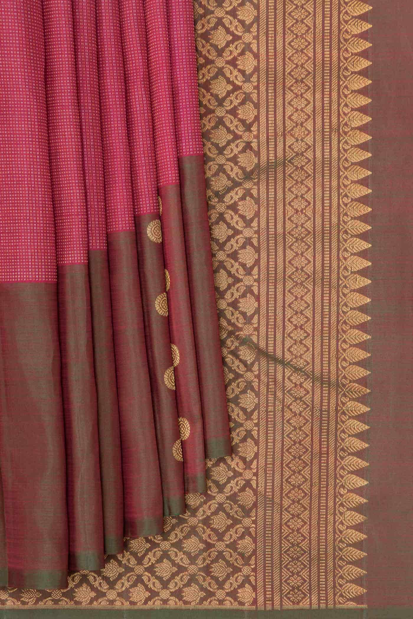 Dark Pink Dual Tone Kanchipuram Silk Saree