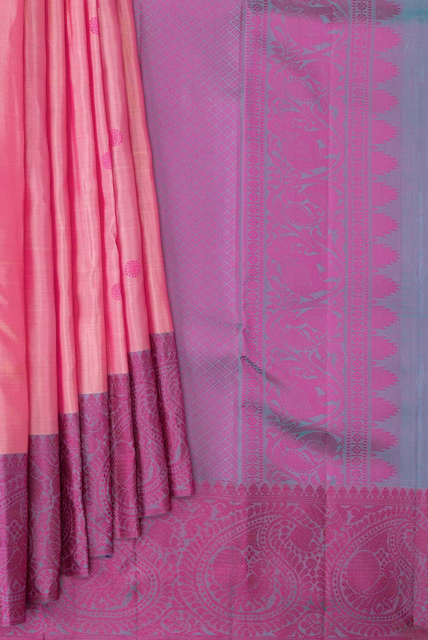 Golden Peach Dual Tone Kanchipuram Silk Saree