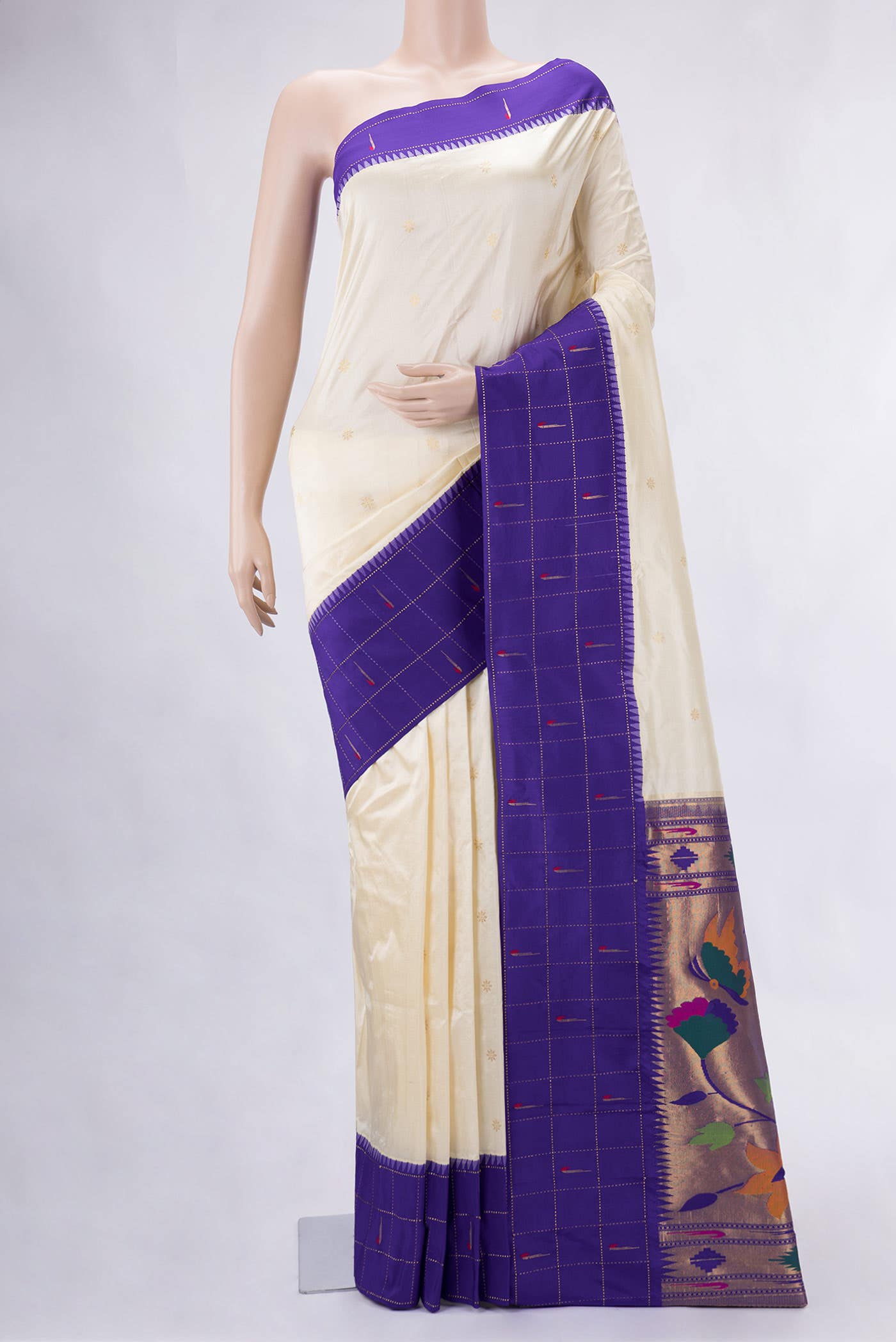 Off White Paithani Silk Saree