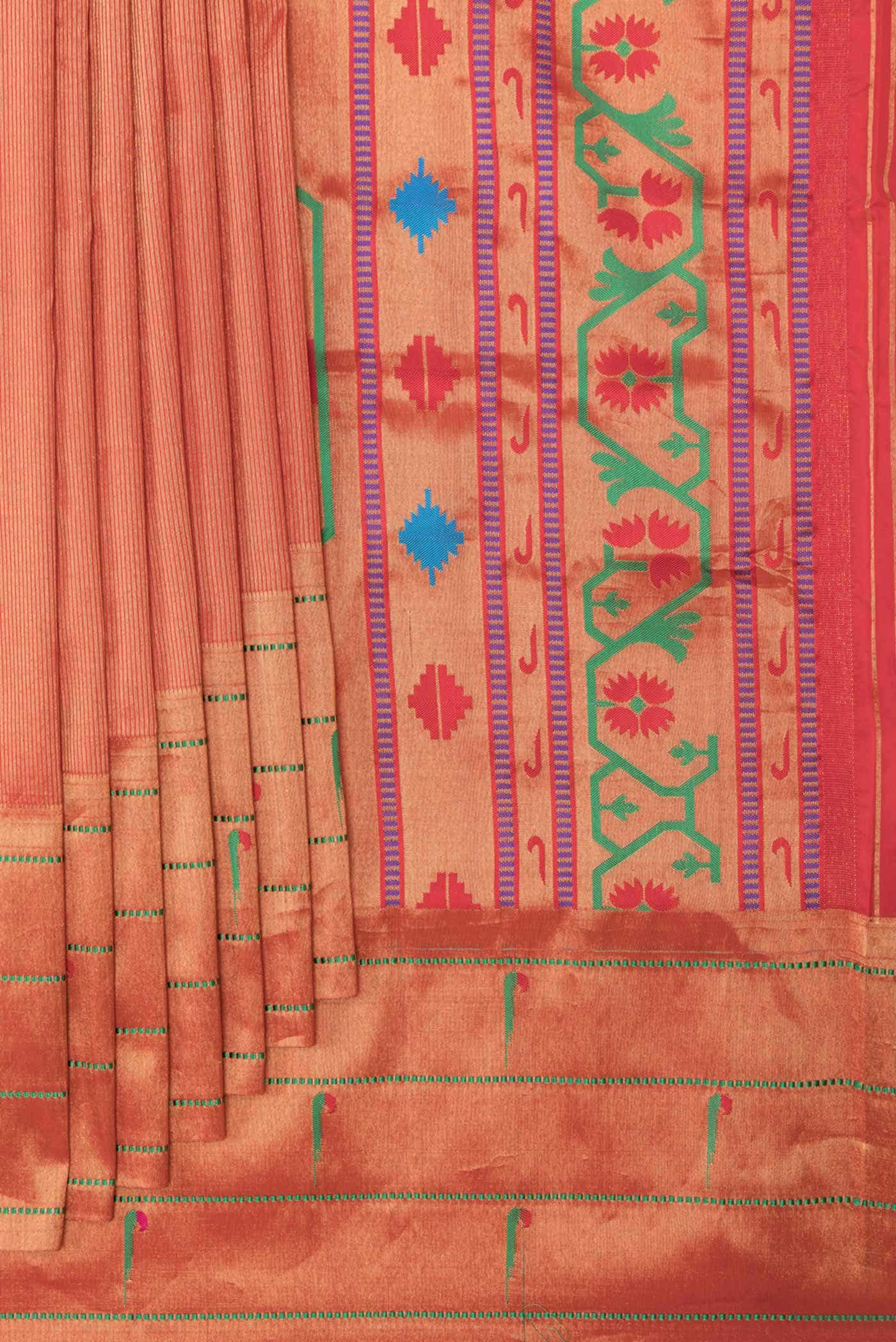Red Dual Tone Paithani Silk Saree