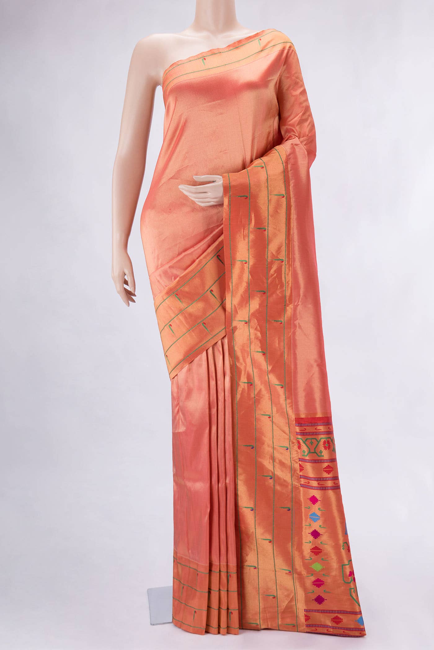 Peach Dual Tone Paithani Silk Saree