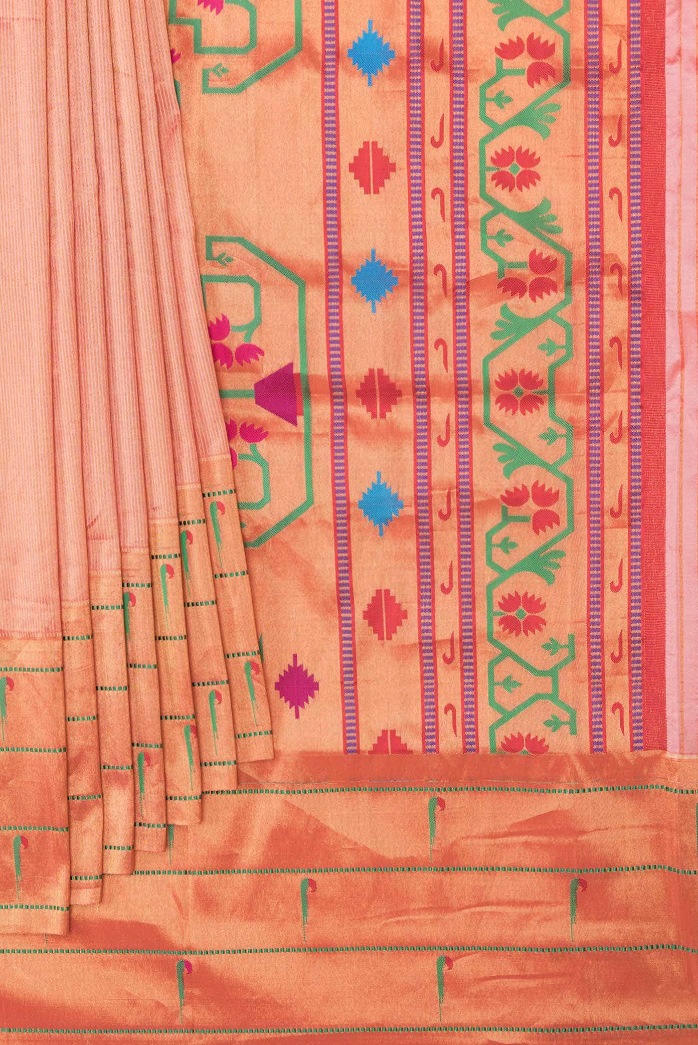 Peach Dual Tone Paithani Silk Saree