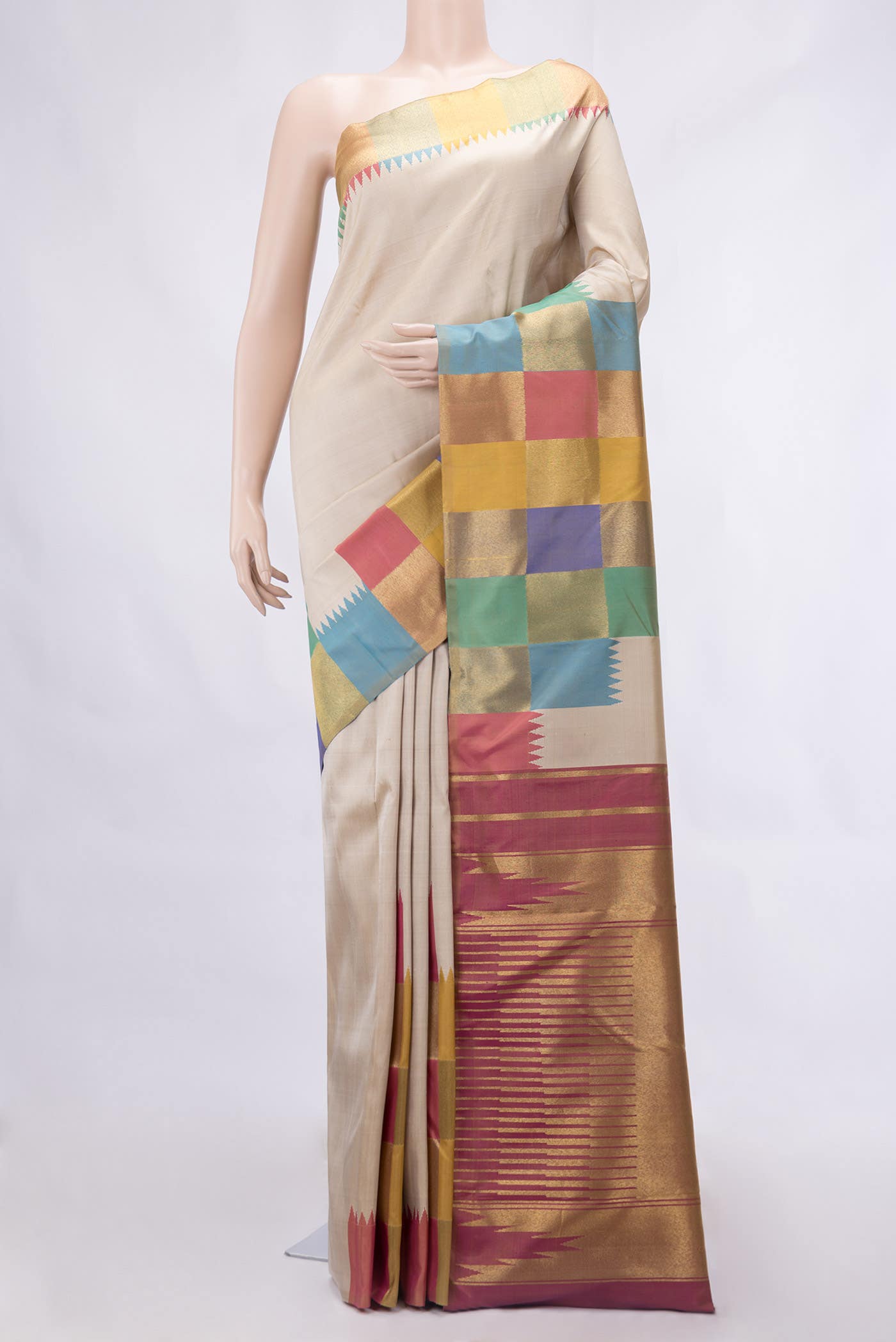 Pure Silk Pure Zari Beige Kanchipuram Saree
