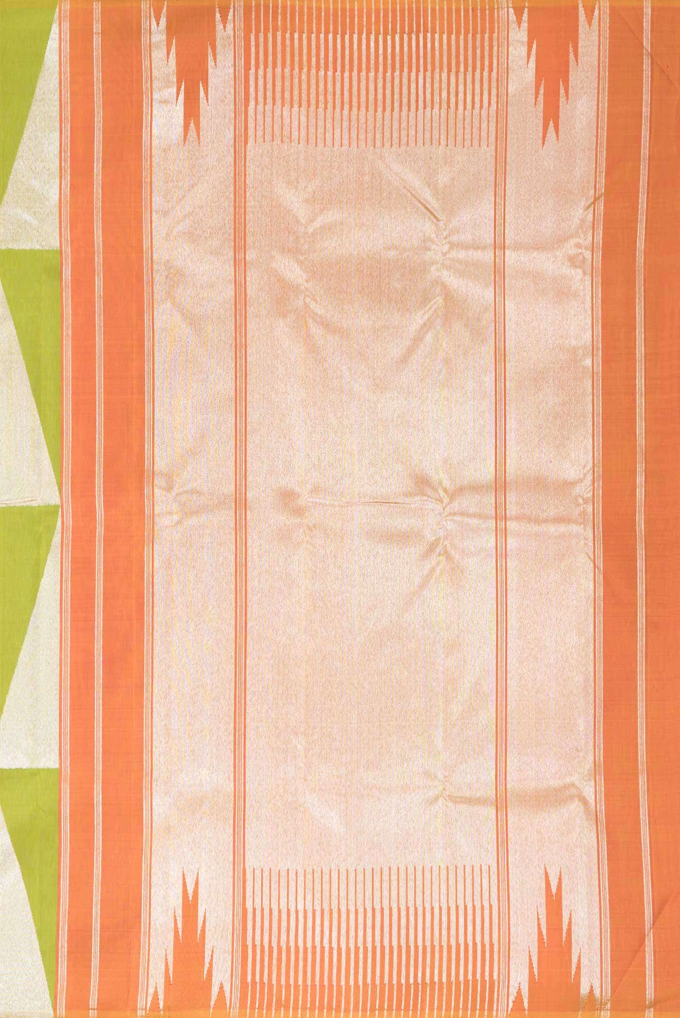 Pure Silk Pure Zari Parrot Green Orange and Yellow Dual Tone Kanchipuram Saree
