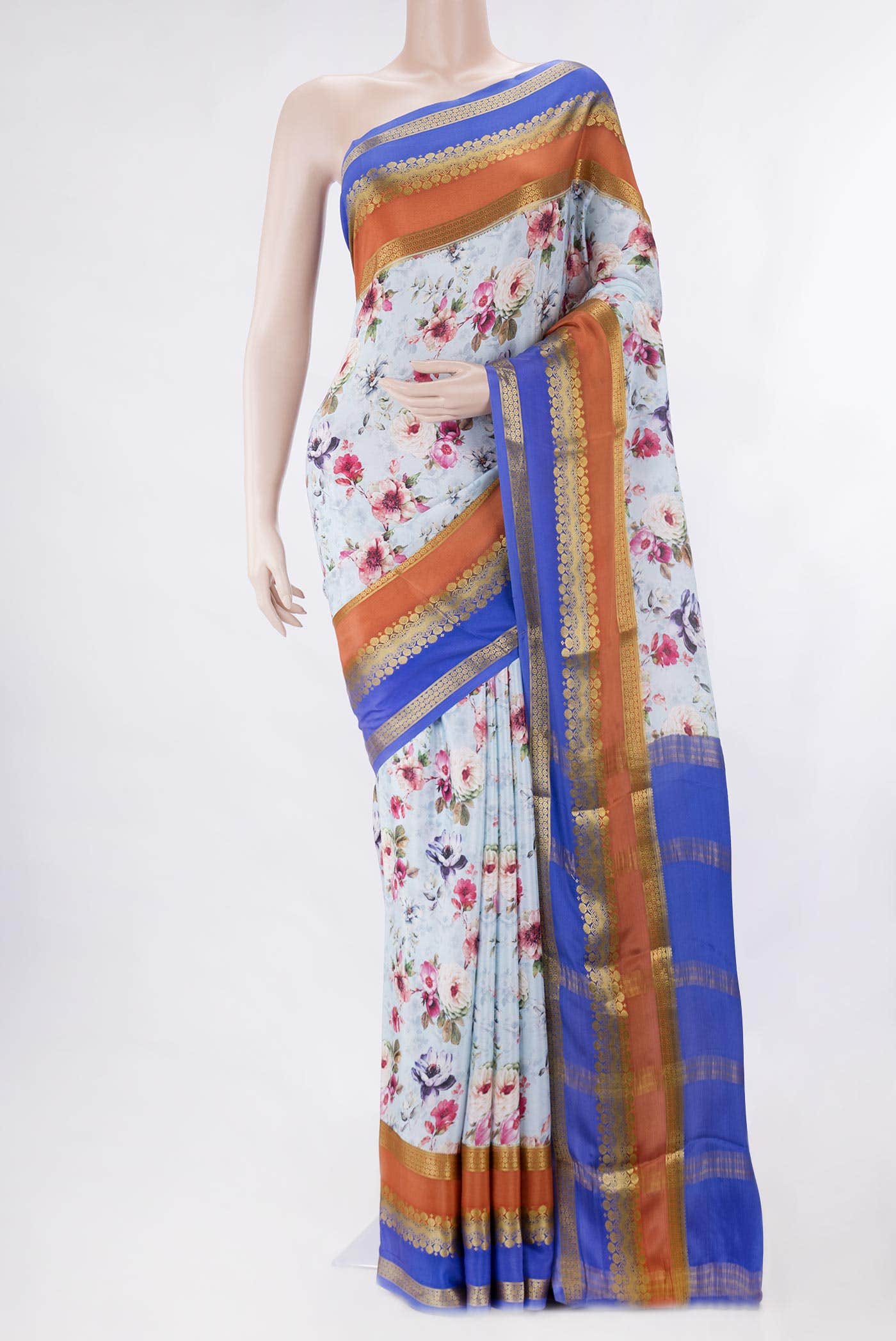 Light Blue Dual Tone Mysore Crepe Saree