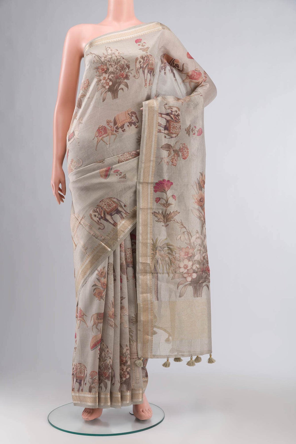Grey Organza Silk Saree