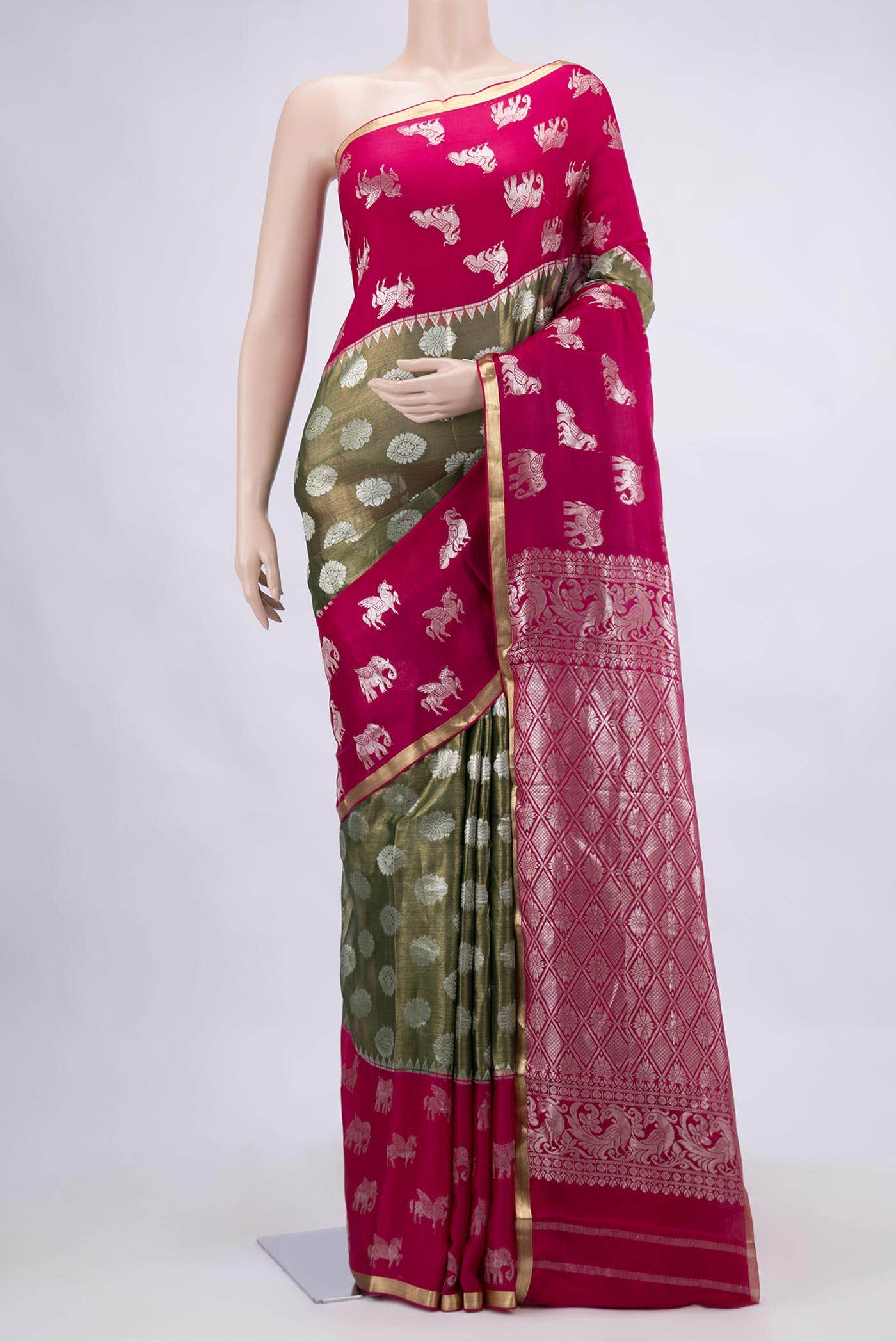 Green Dual Tone Tissue Silk Saree