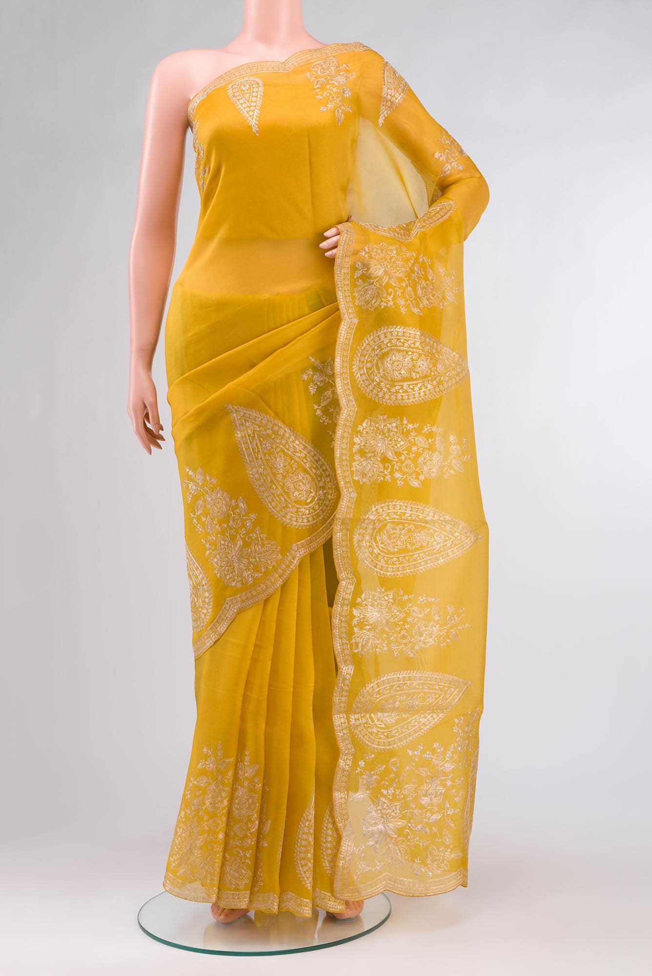 Yellow Organza Silk Saree