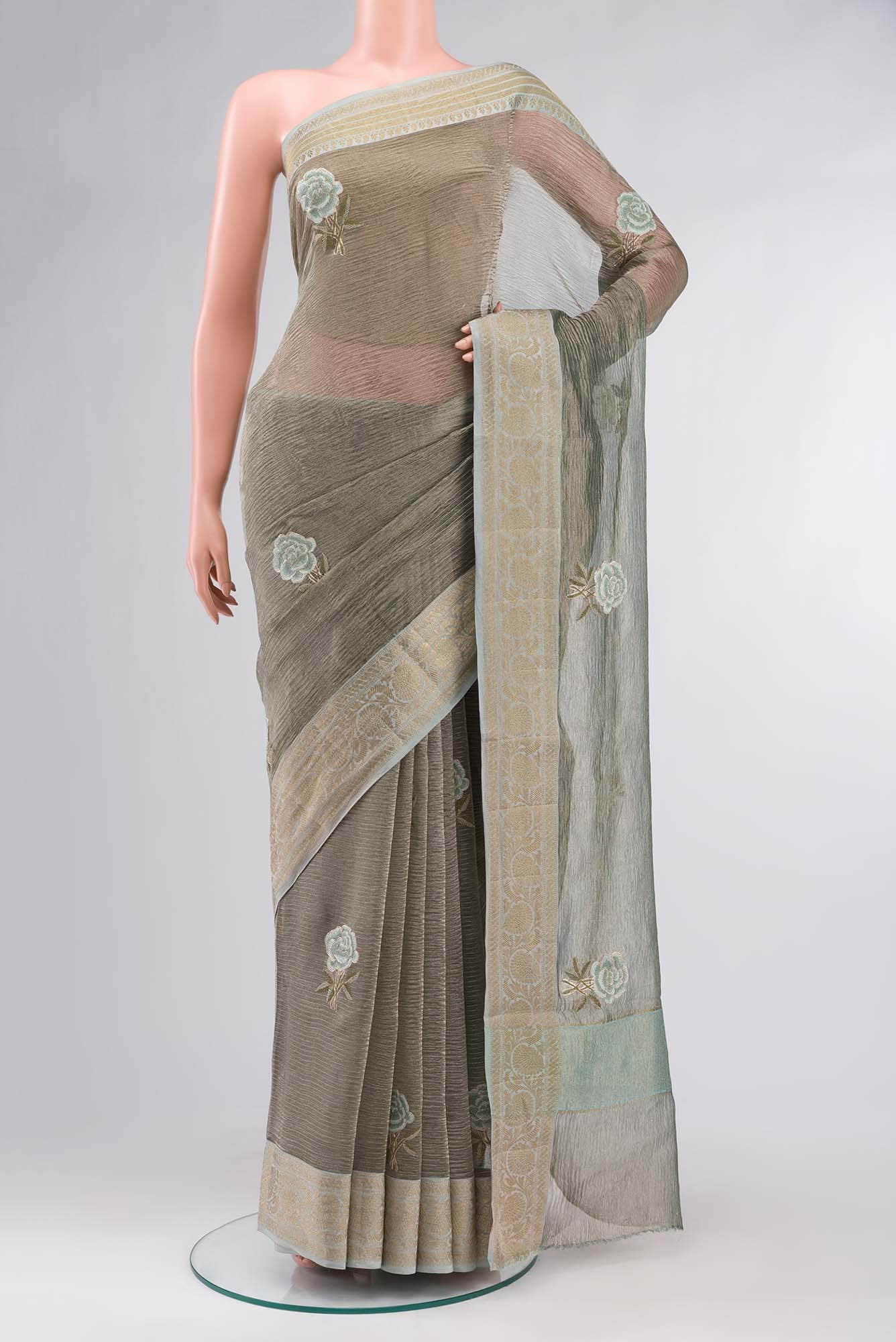 Grey Organza Silk Saree