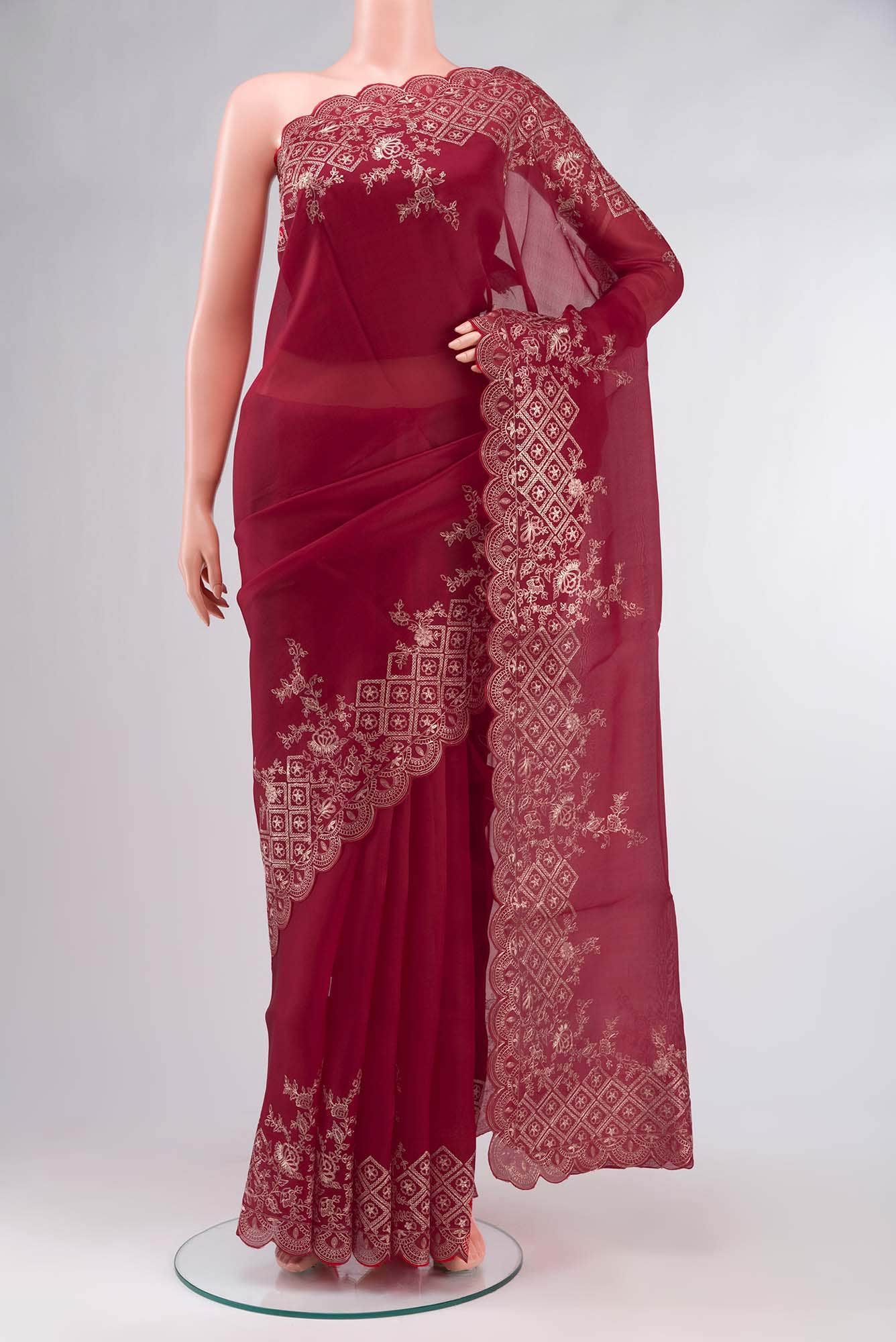 Maroon Organza Silk Saree