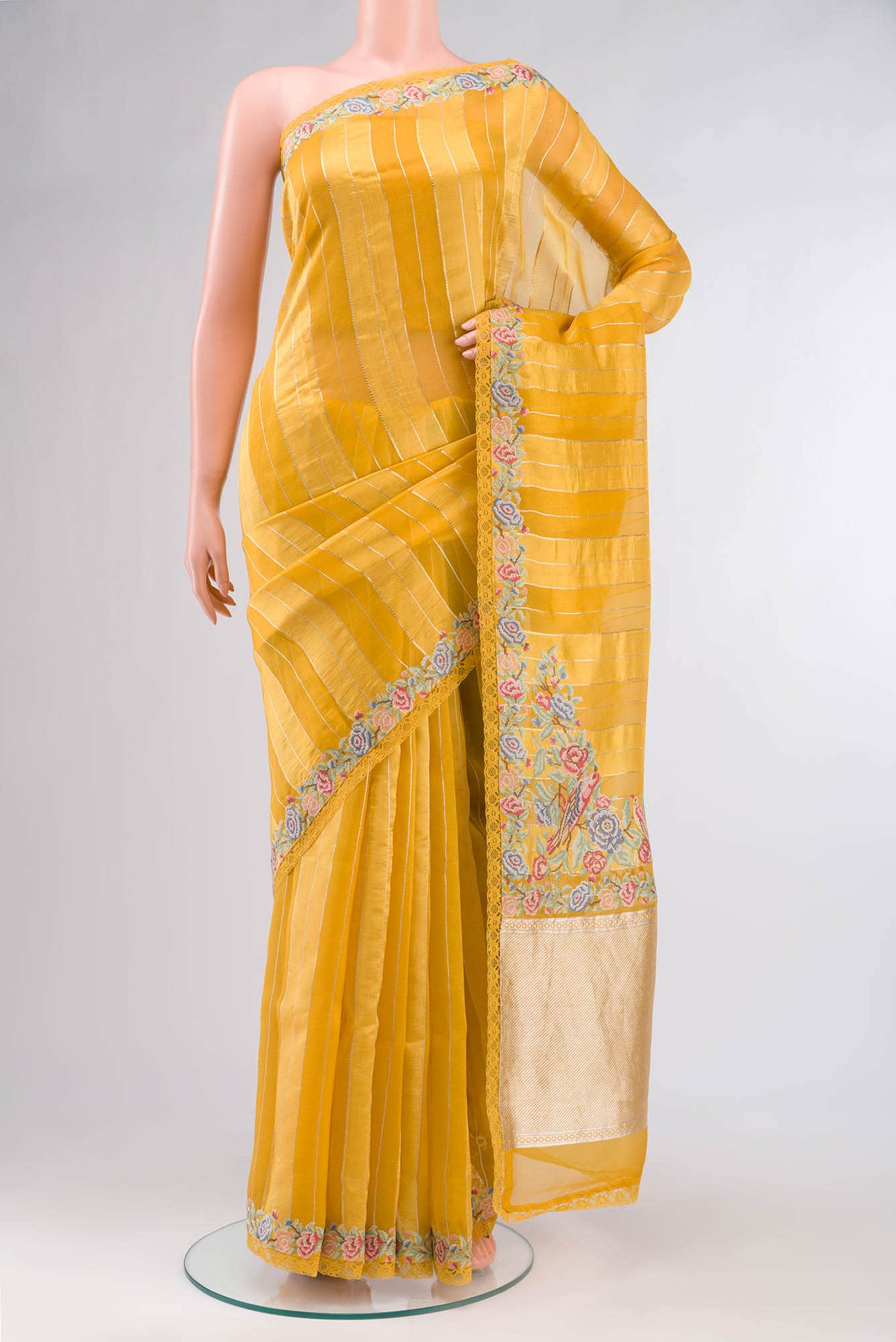 Yellow Organza Silk Saree