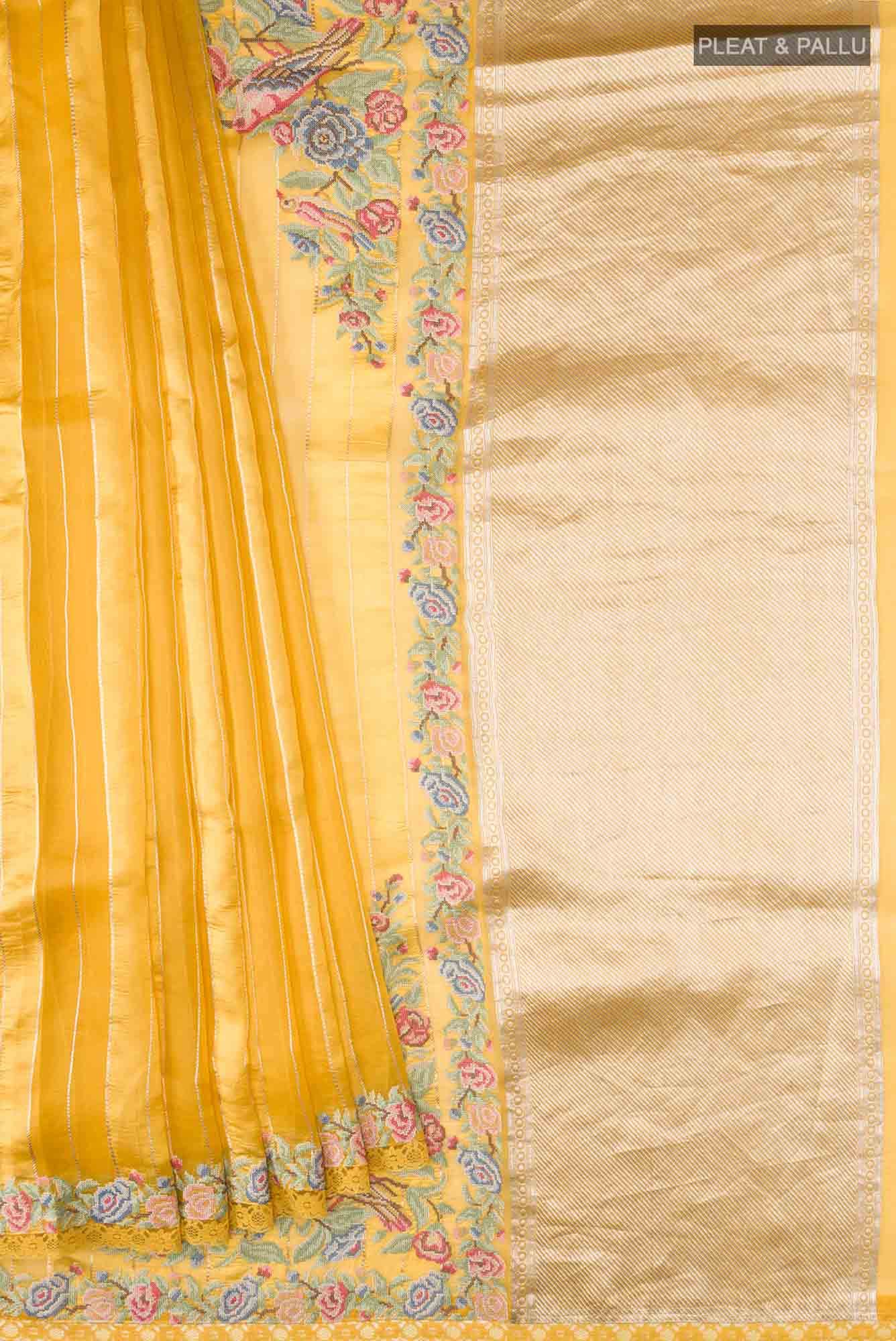 Yellow Organza Silk Saree
