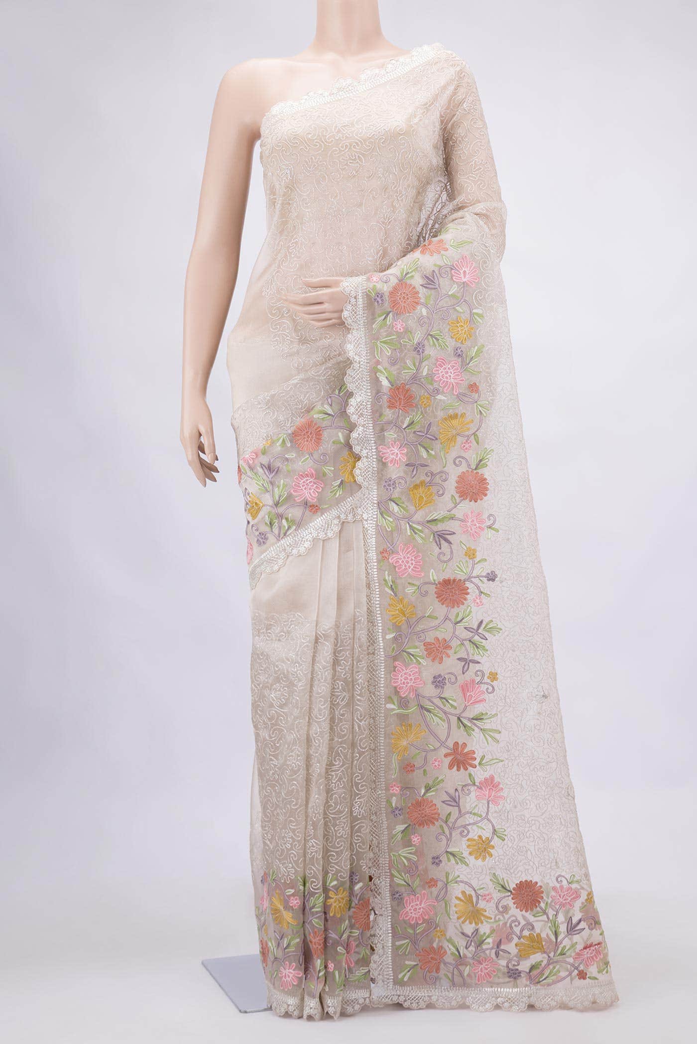 Beige Dual Tone Tissue Silk Saree