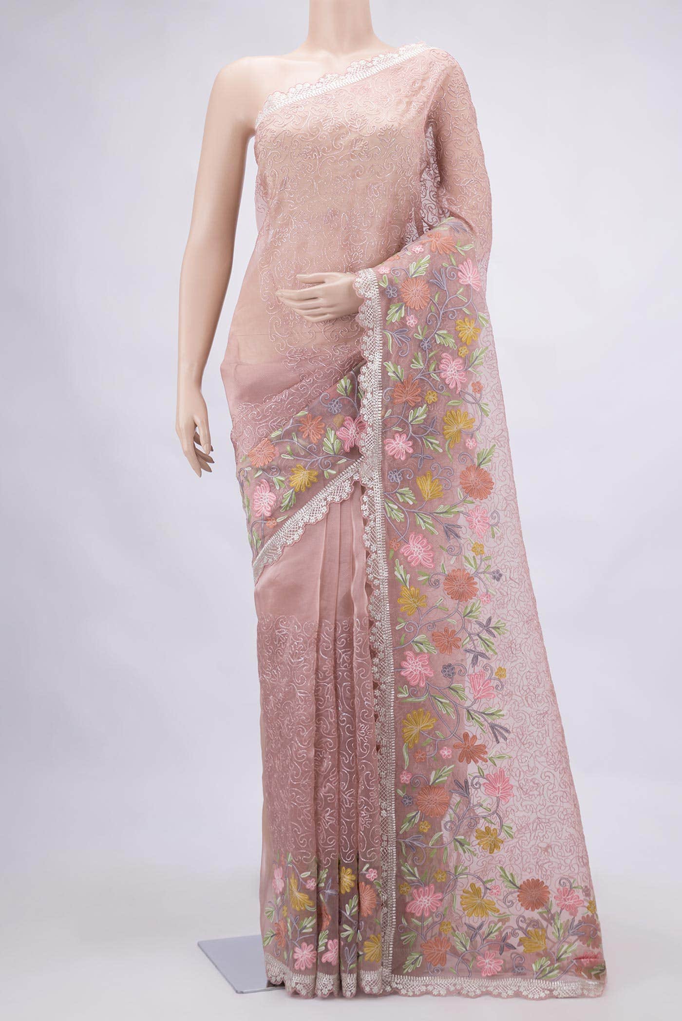 Rose Gold Dual Tone Tissue Silk Saree