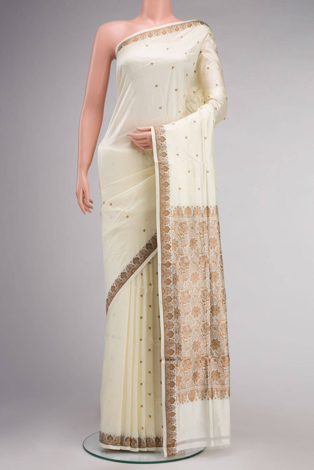 Cream Banarasi Silk Saree