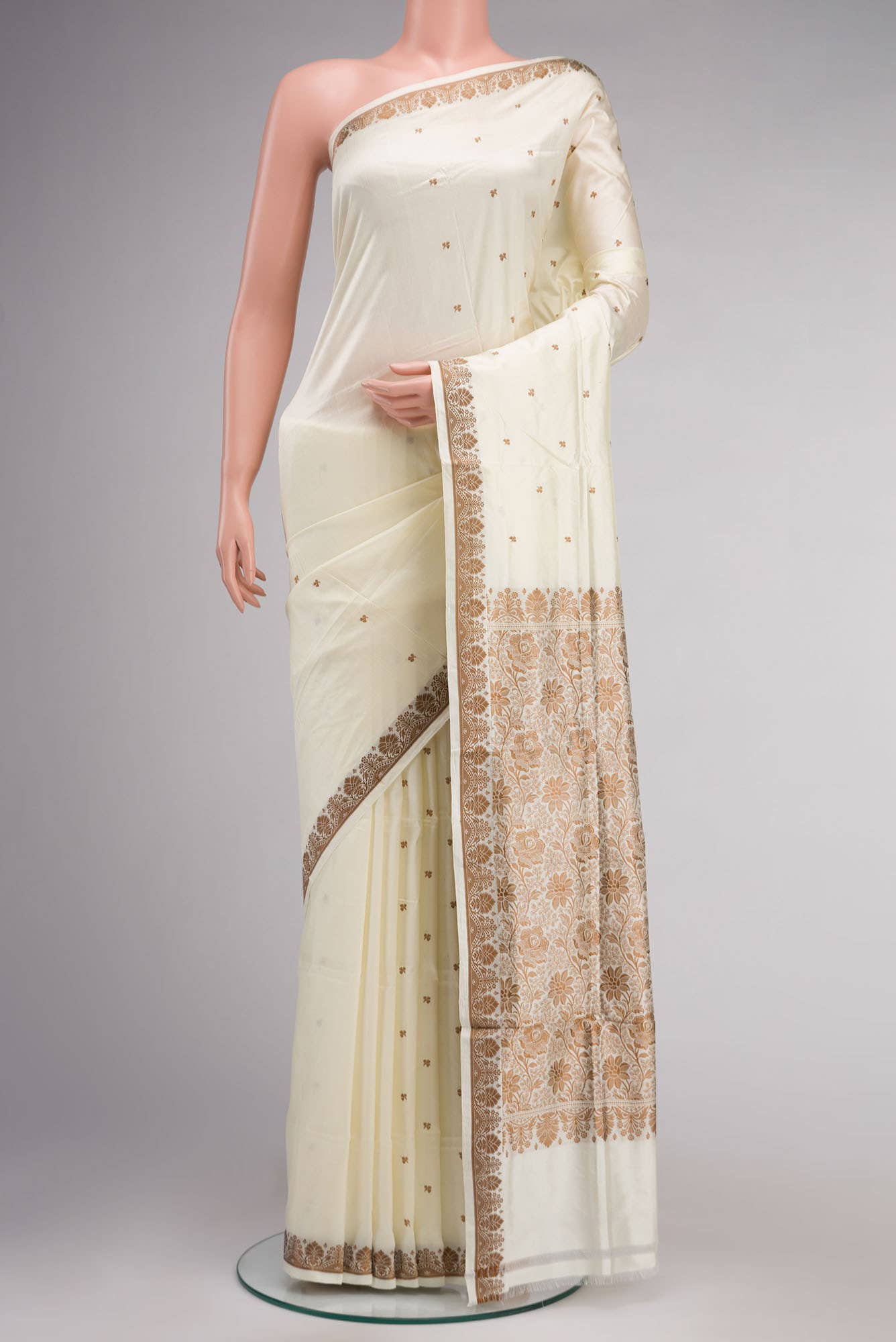 Cream Banarasi Silk Saree