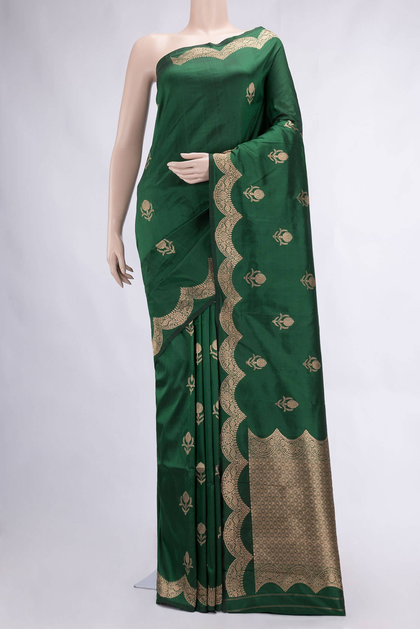 Bottle Green Dual Tone Banarasi Silk Saree