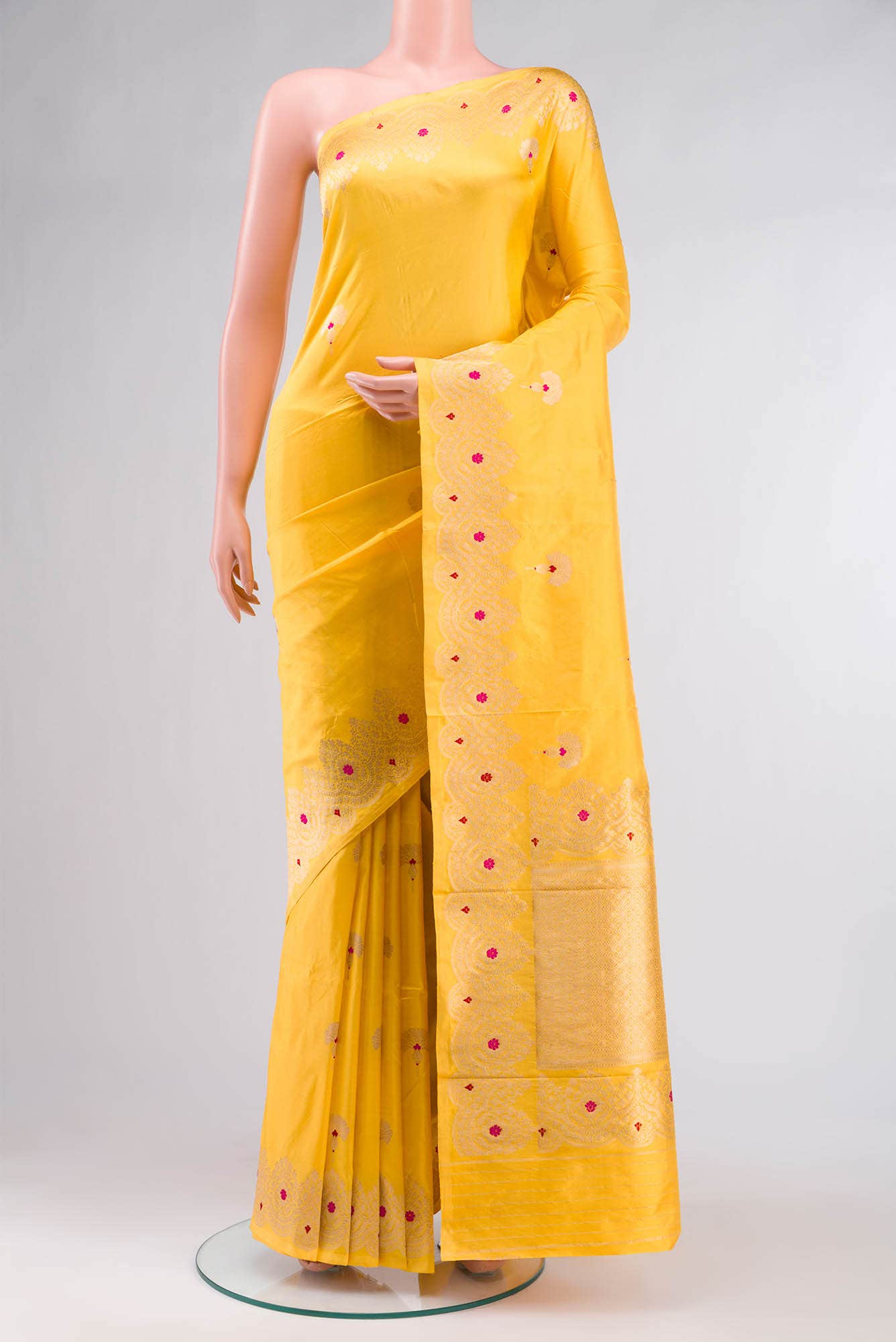 Yellow Banarasi Katan Silk Saree