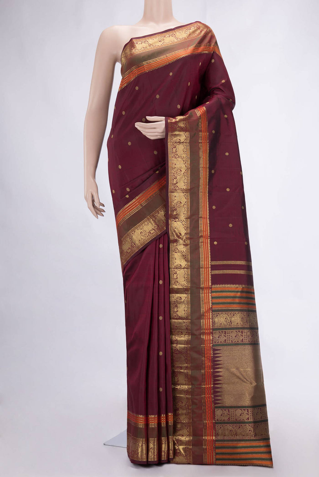 Pure Silk Pure Zari Maroon Dual Tone Kanchipuram Saree