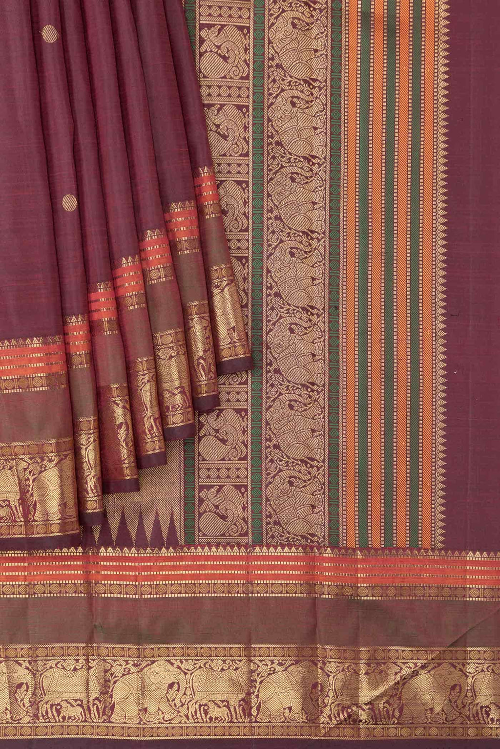Pure Silk Pure Zari Maroon Dual Tone Kanchipuram Saree