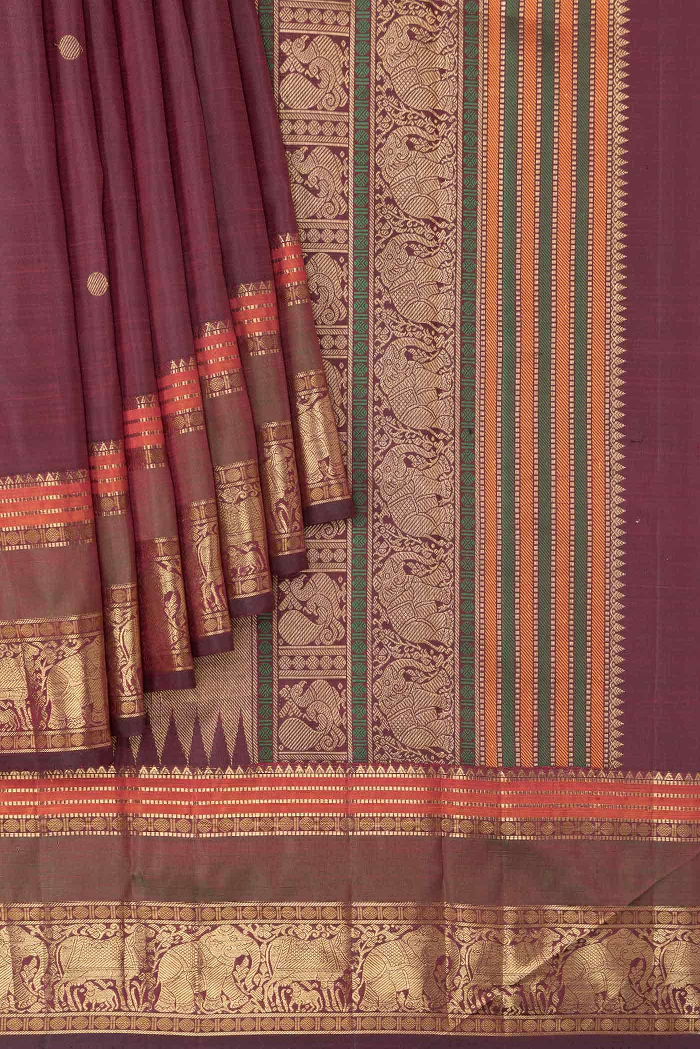 Pure Silk Pure Zari Maroon Dual Tone Kanchipuram Saree