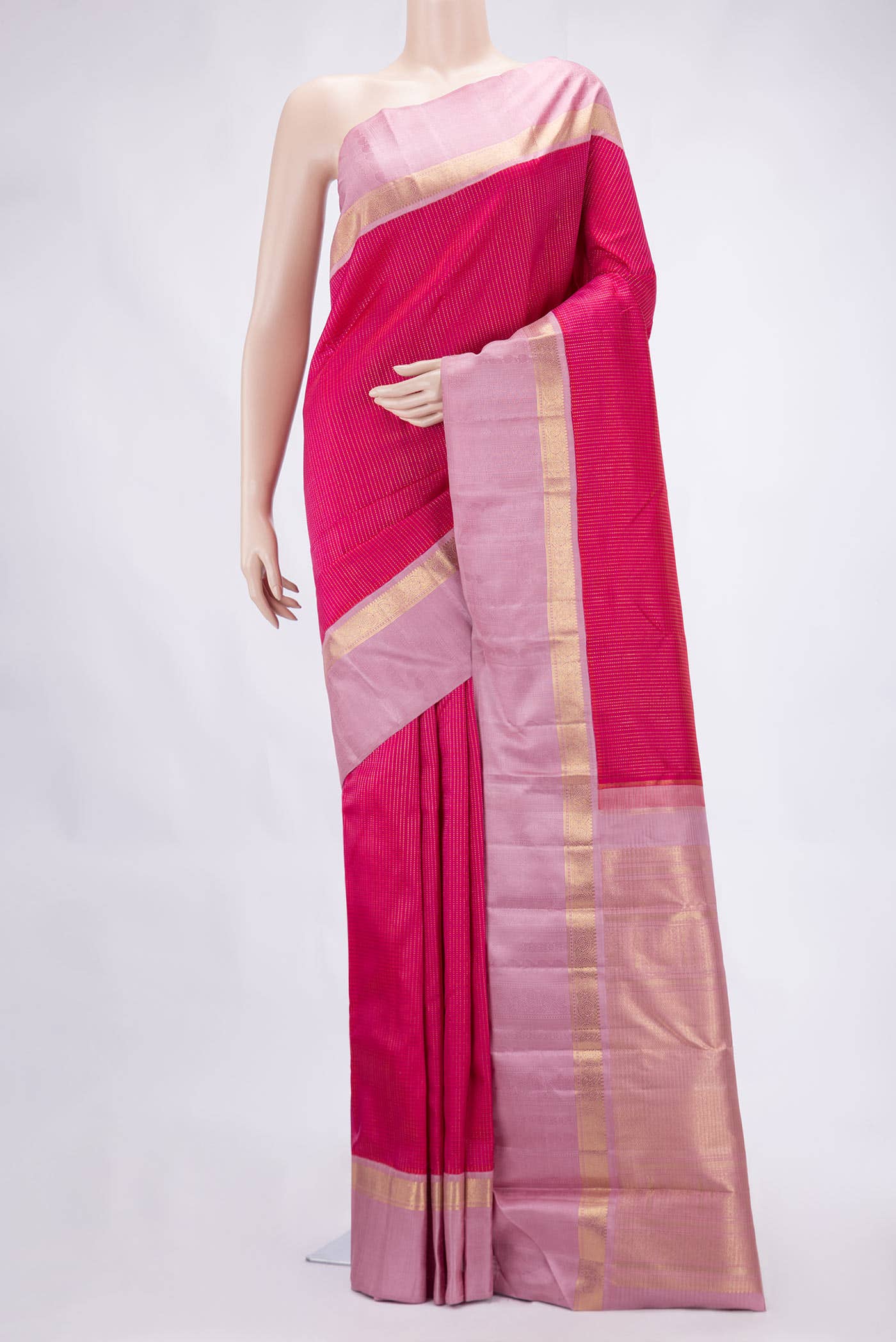 Pure Silk Pure Zari Dark Pink Kanchipuram Saree