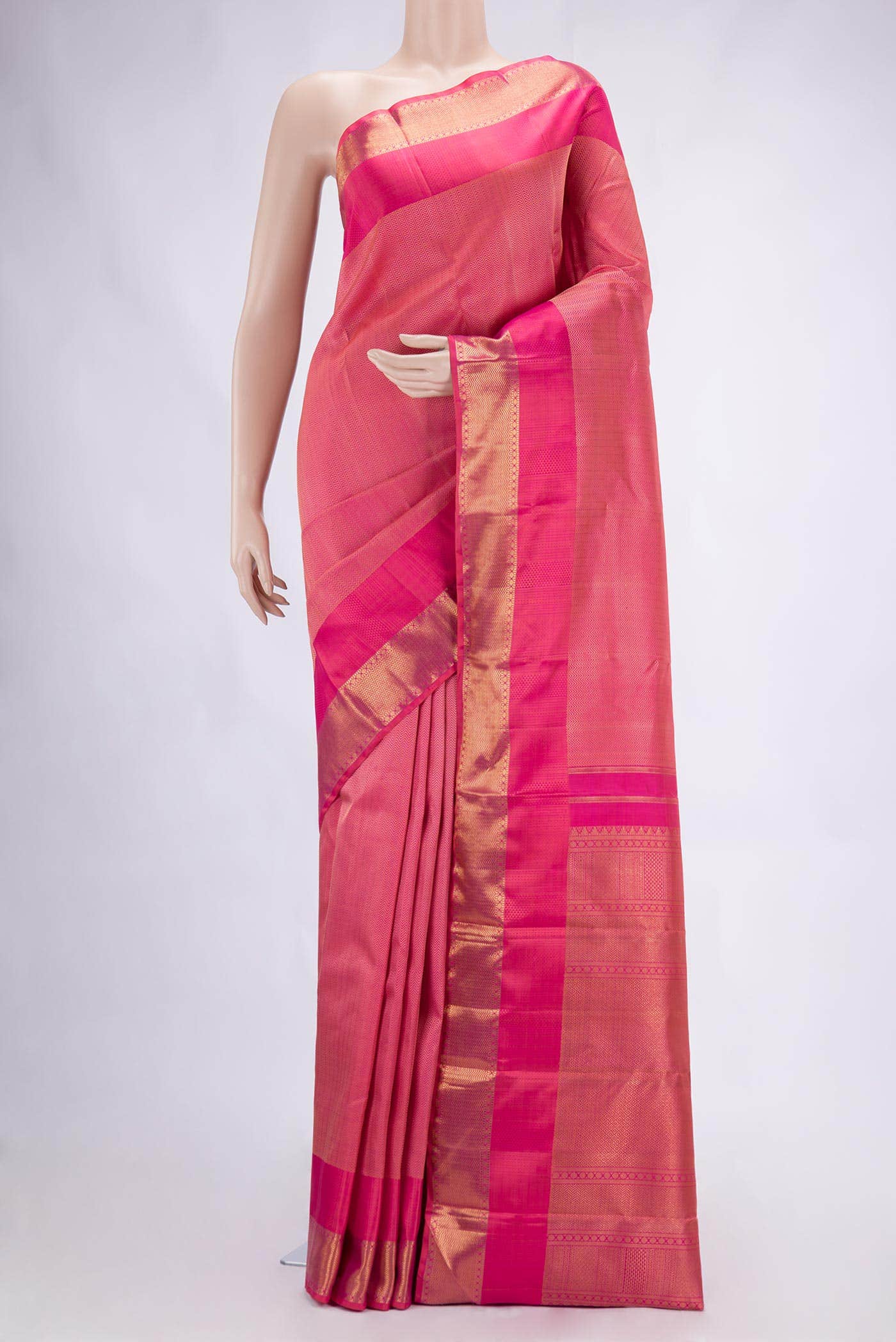 Pure Silk Pure Zari Pink Dual Tone Kanchipuram Saree