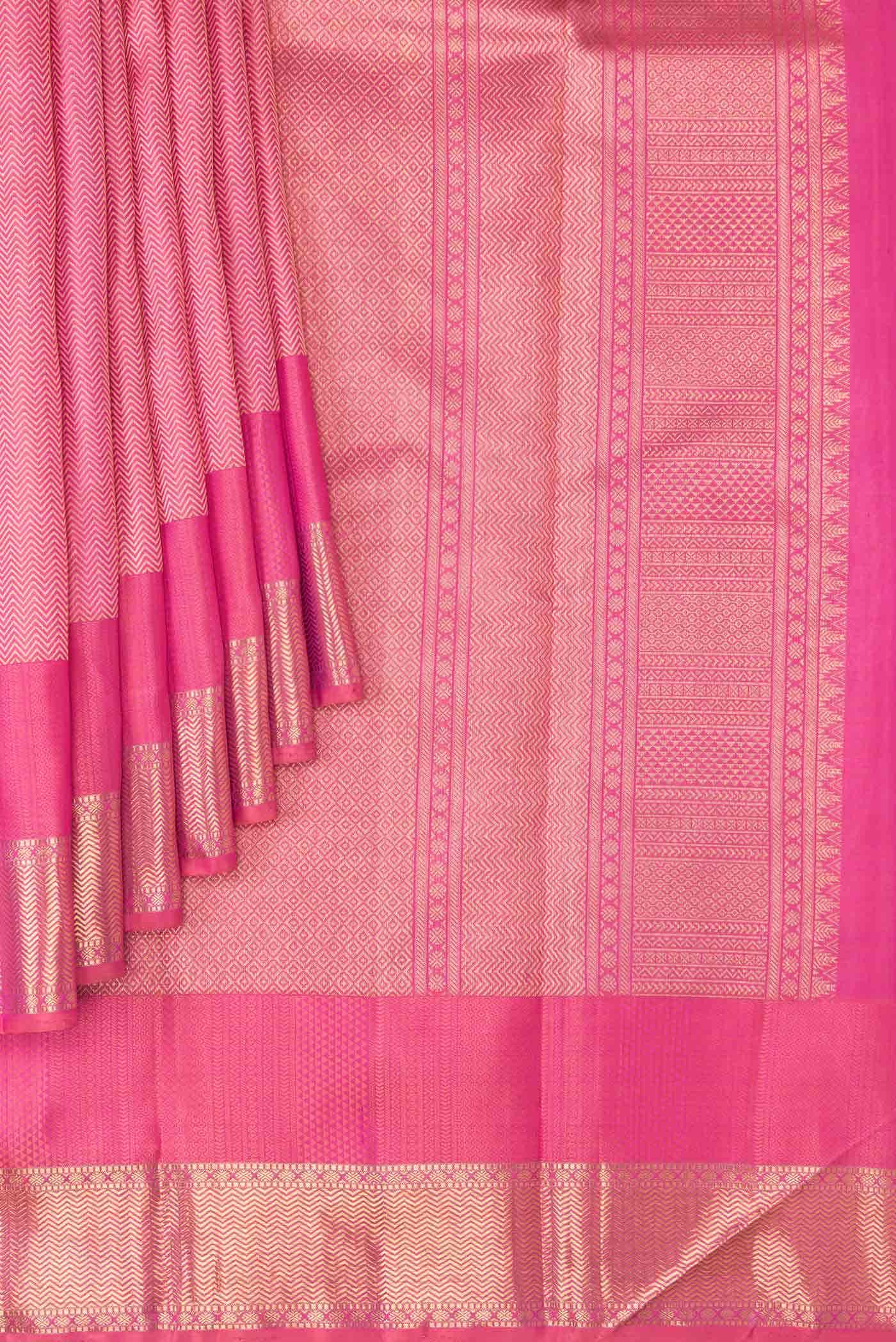 Pure Silk Pure Zari Pink Dual Tone Kanchipuram Saree