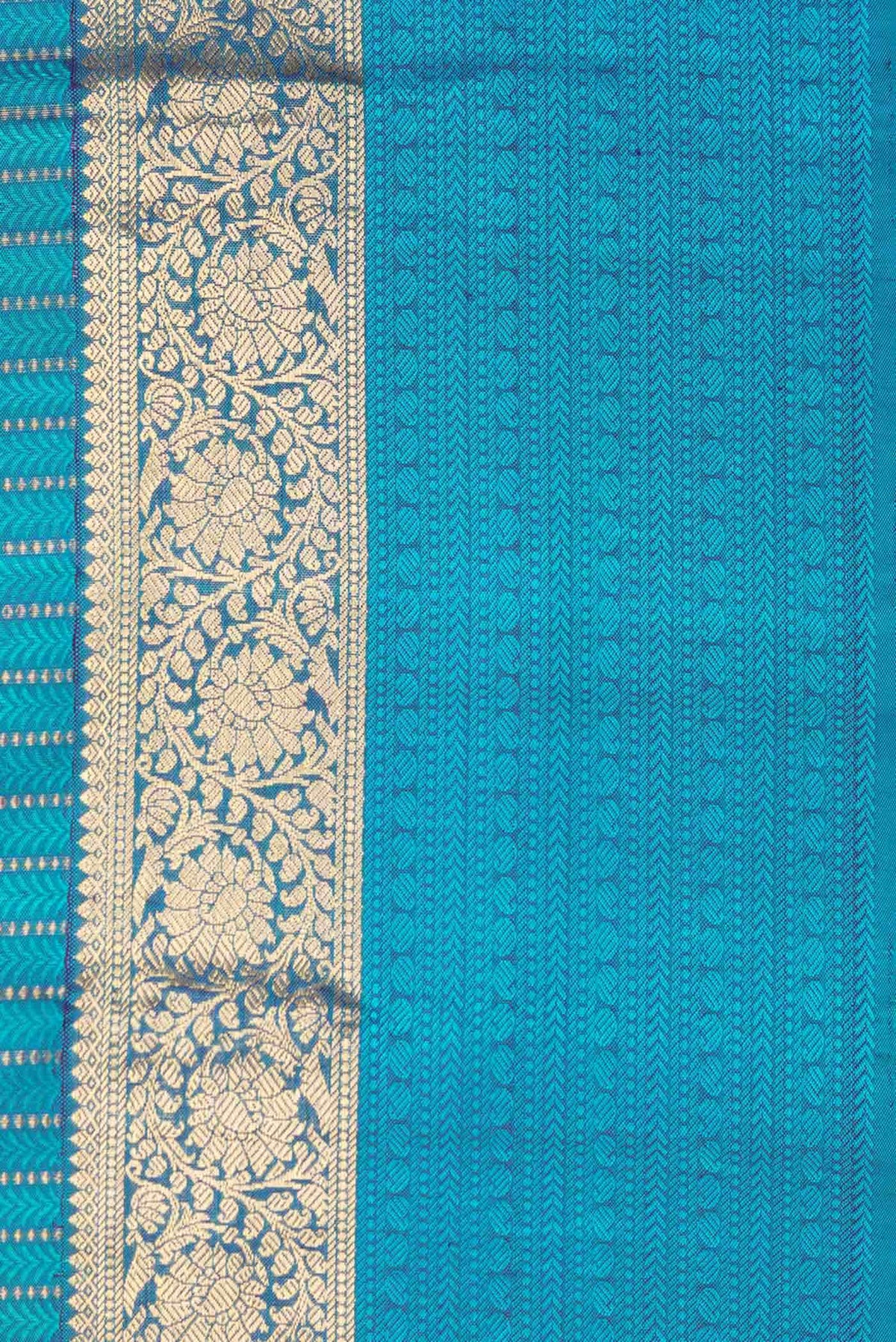 Pure Silk Pure Zari Peacock Blue Dual Tone Kanchipuram Saree